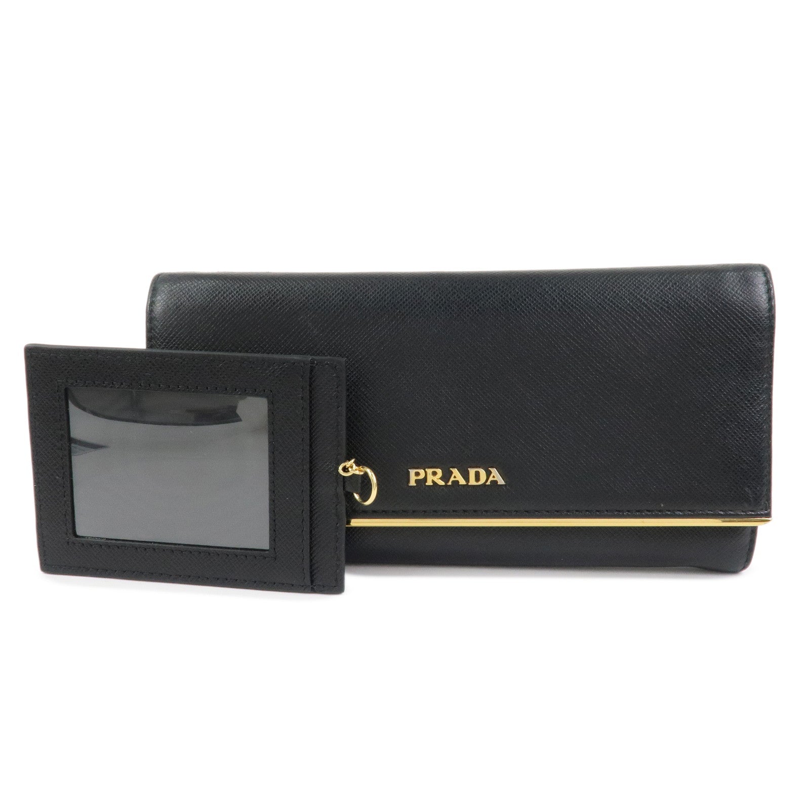 PRADA Saffiano Leather Flap Bi-Fold Long Wallet Black 1MH132
