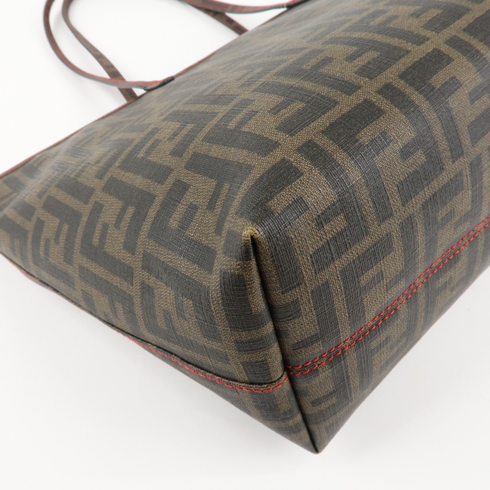 FENDI Zucca Canvas Leather Tote Bag Hand Bag Brown Black 8BH198 Used