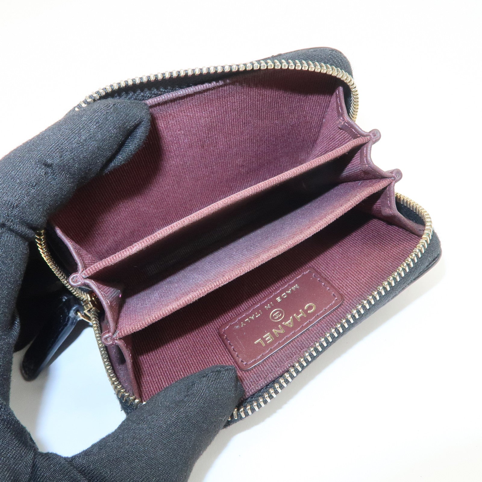 CHANEL Matelasse Caviarskin Classic Zippy Coin Case Black AP0216