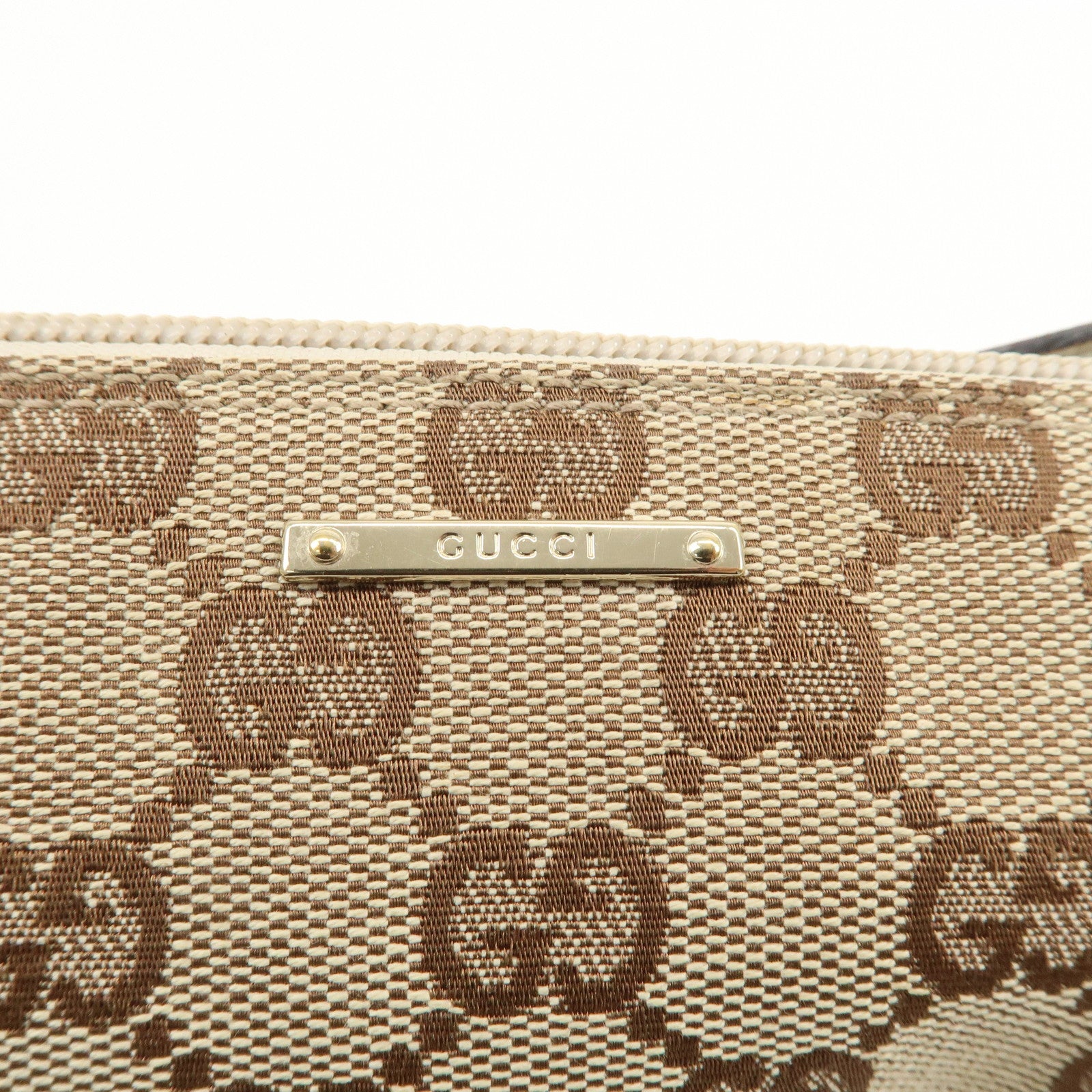 GUCCI Boat Bag GG Canvas Leather Hand Bag Pouch Brown Ivory 07198