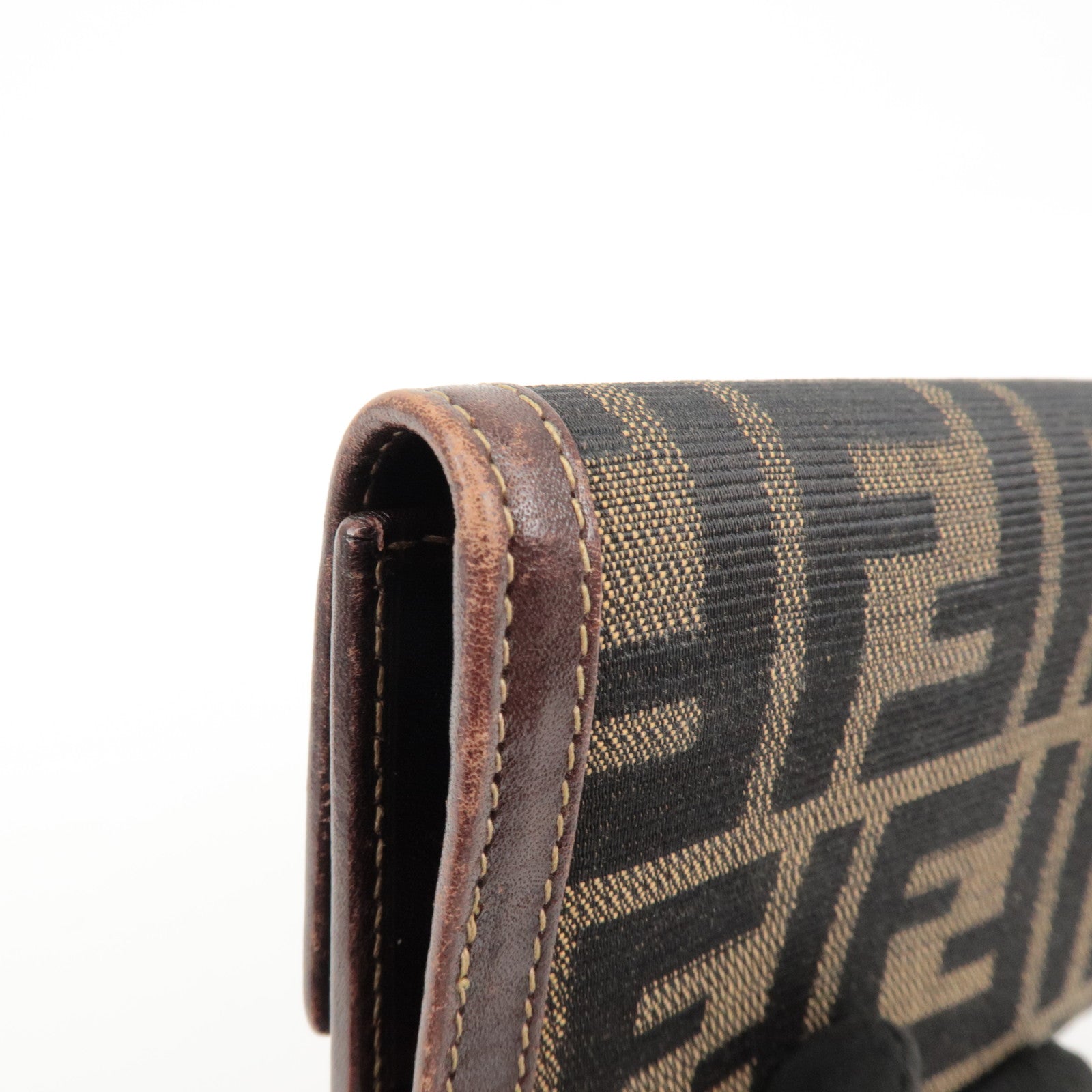 FENDI Zucca Set of 2 Canvas Leather Wallet Brown Black 8M0029 2270 Used
