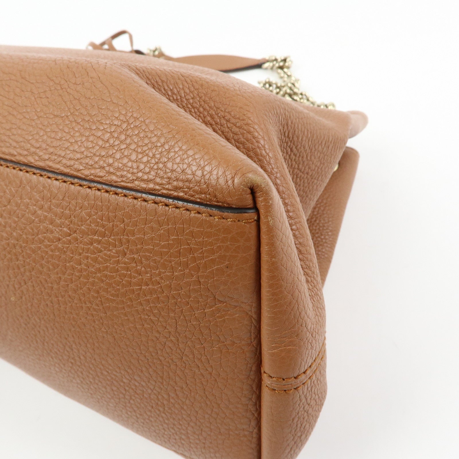 GUCCI SOHO Interlocking G Leather Chain Shoulder Bag Brown 308982