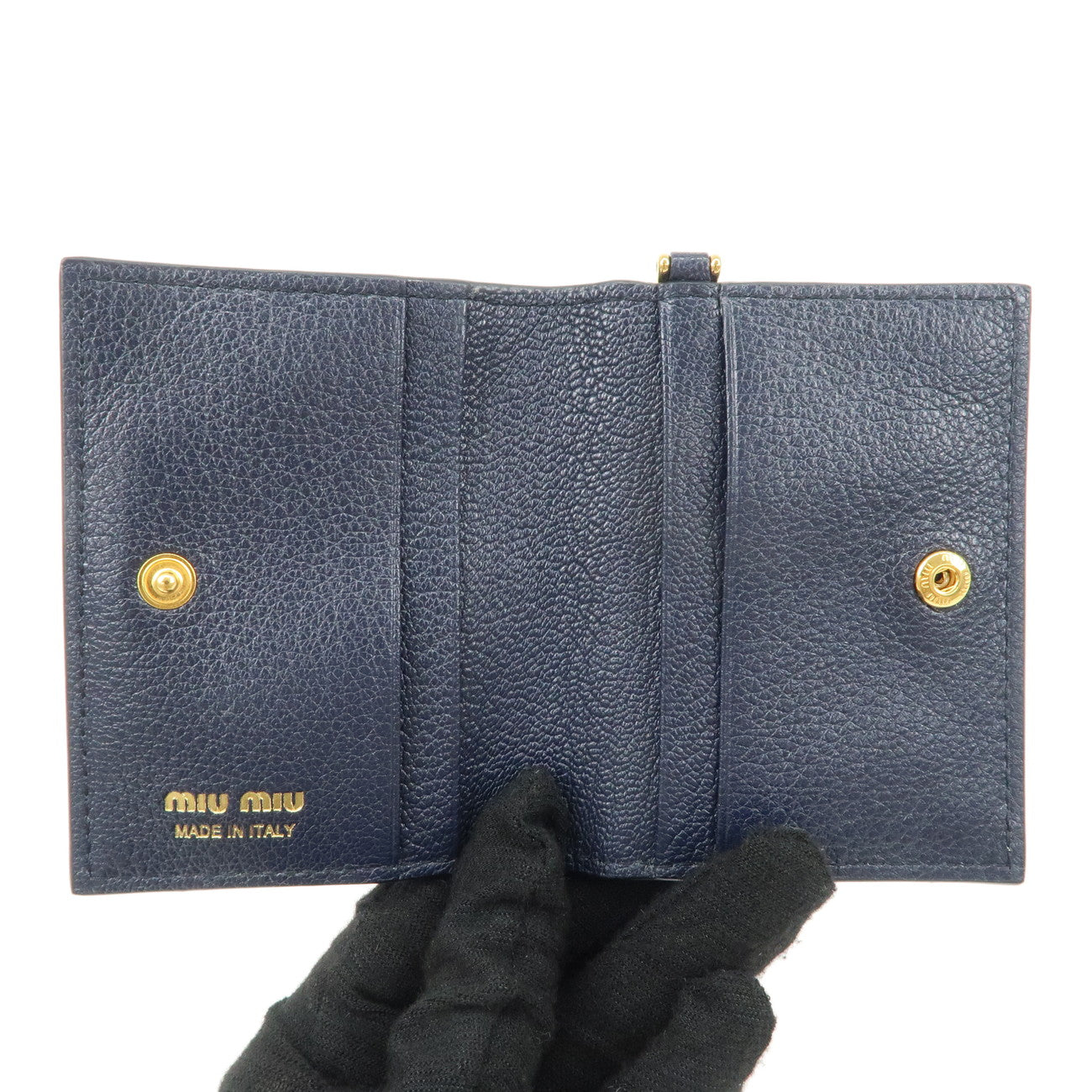 MIUMIU Logo Madras Leather Card Case Pass Case Navy 5MC320 Used