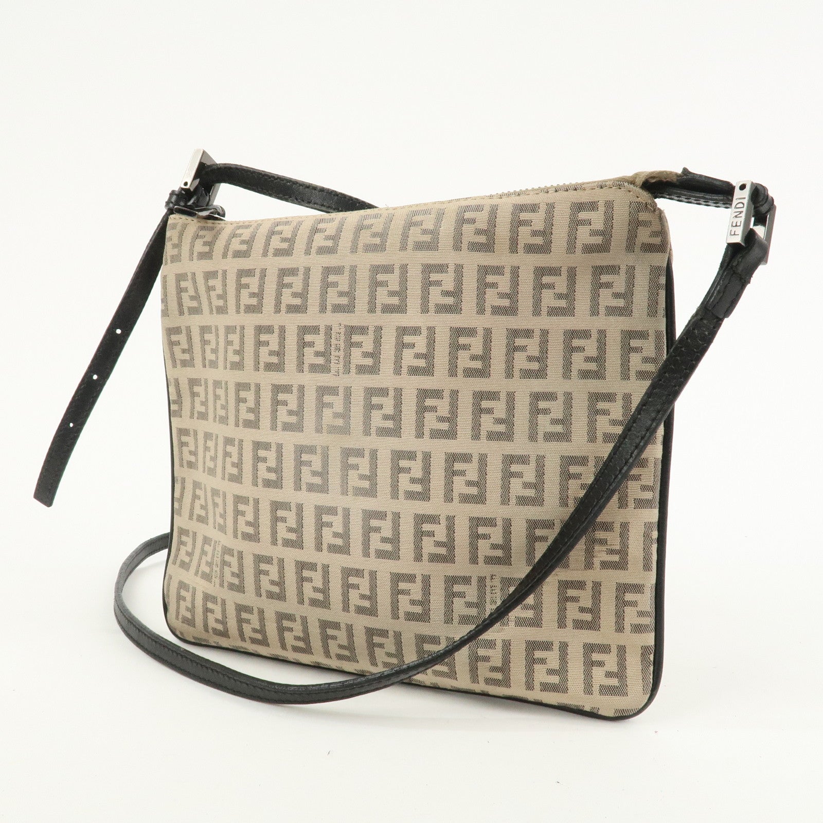 FENDI Zucchino Canvas Leather Shoulder Bag Crossbody Bag 8BT047