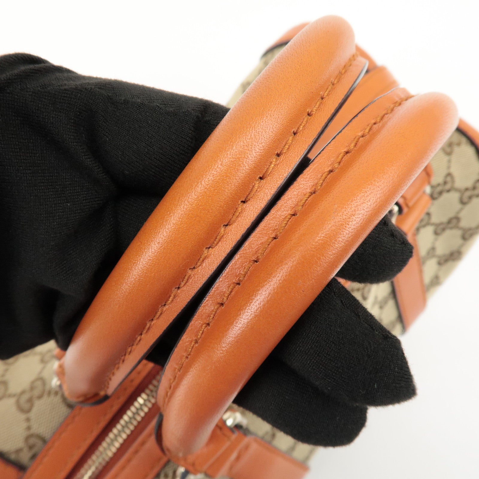 GUCCI GG Canvas Leather 2Way Mini Boston Bag Orange Beige 269876 Used