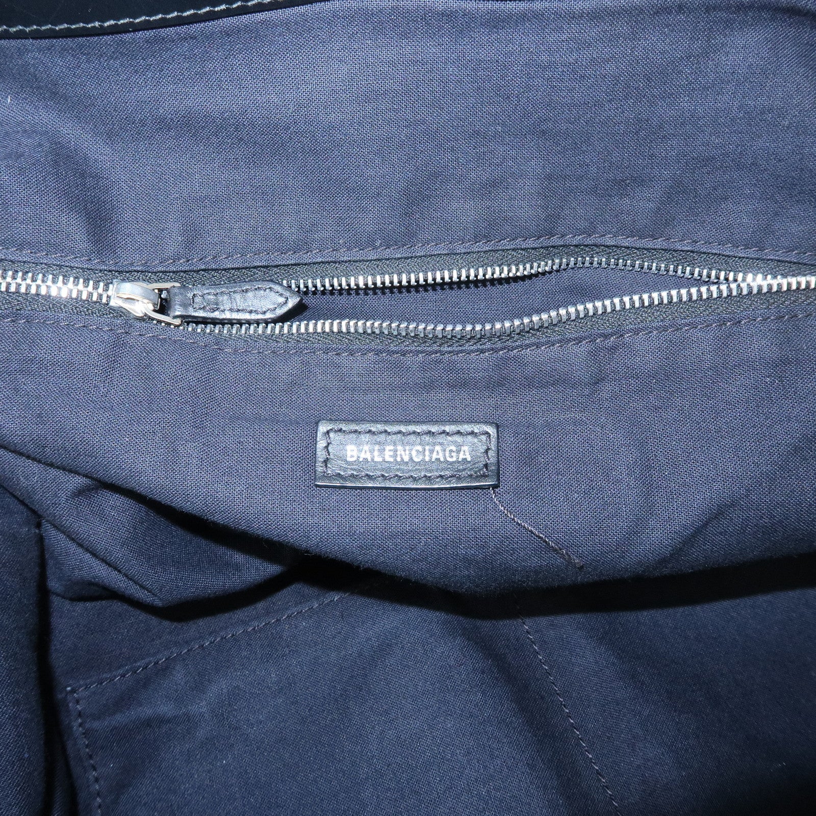 BALENCIAGA Navy Tote Canvas Leather Tote Bag Hand Bag Black 374767