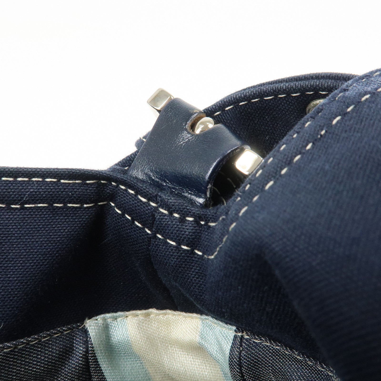 FENDI Mamma Baguette Canvas Shoulder Bag Hand Bag Navy 26325