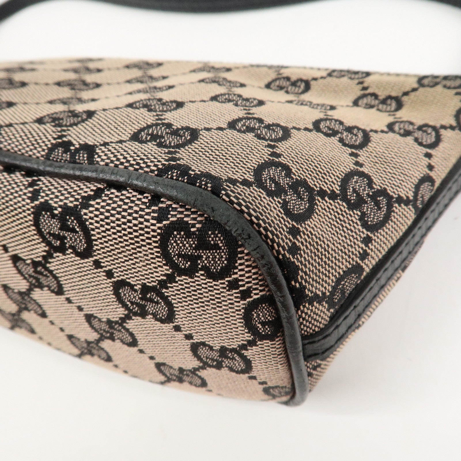 GUCCI Boat Bag GG Canvas Leather Hand Bag Beige Navy 07198