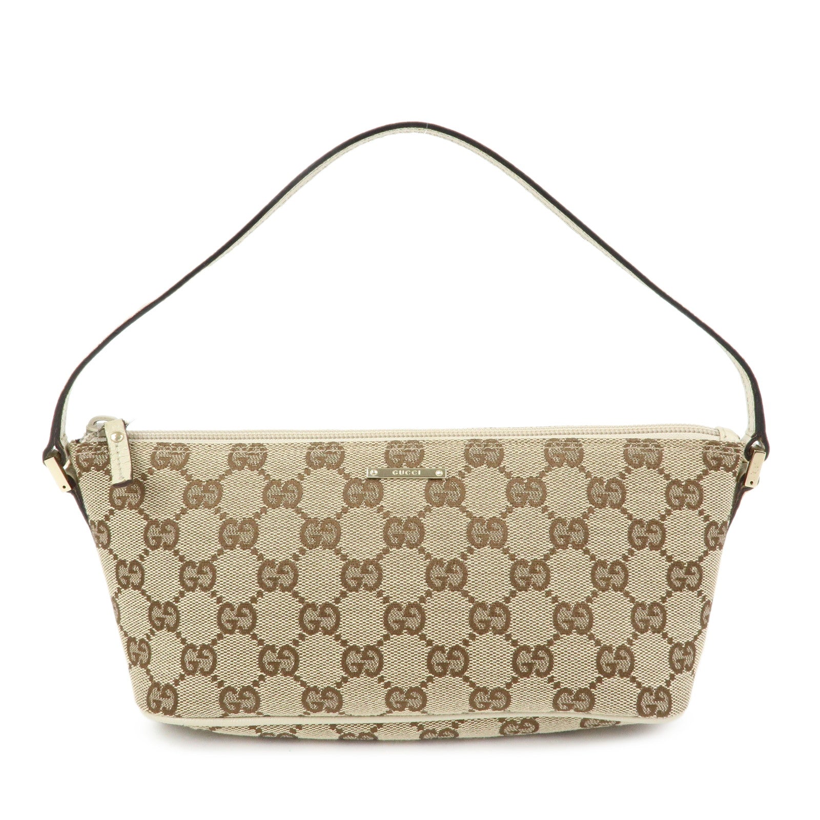 GUCCI Boat Bag GG Canvas Leather Accessory Pouch Beige White 07198