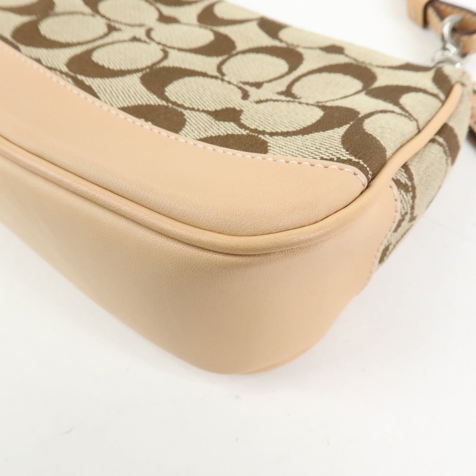 COACH Signature Canvas Leather Mini Hand Bag Brown Beige