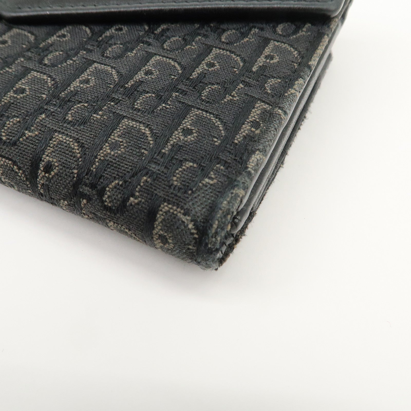 Christian Dior Trotter Leather Canvas Tri-Hold Wallet Black Silver
