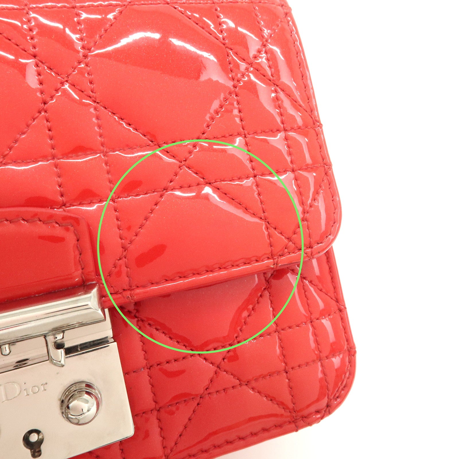 Christian Dior Cannage Patent Leather Chain Shoulder Bag COW Red Used