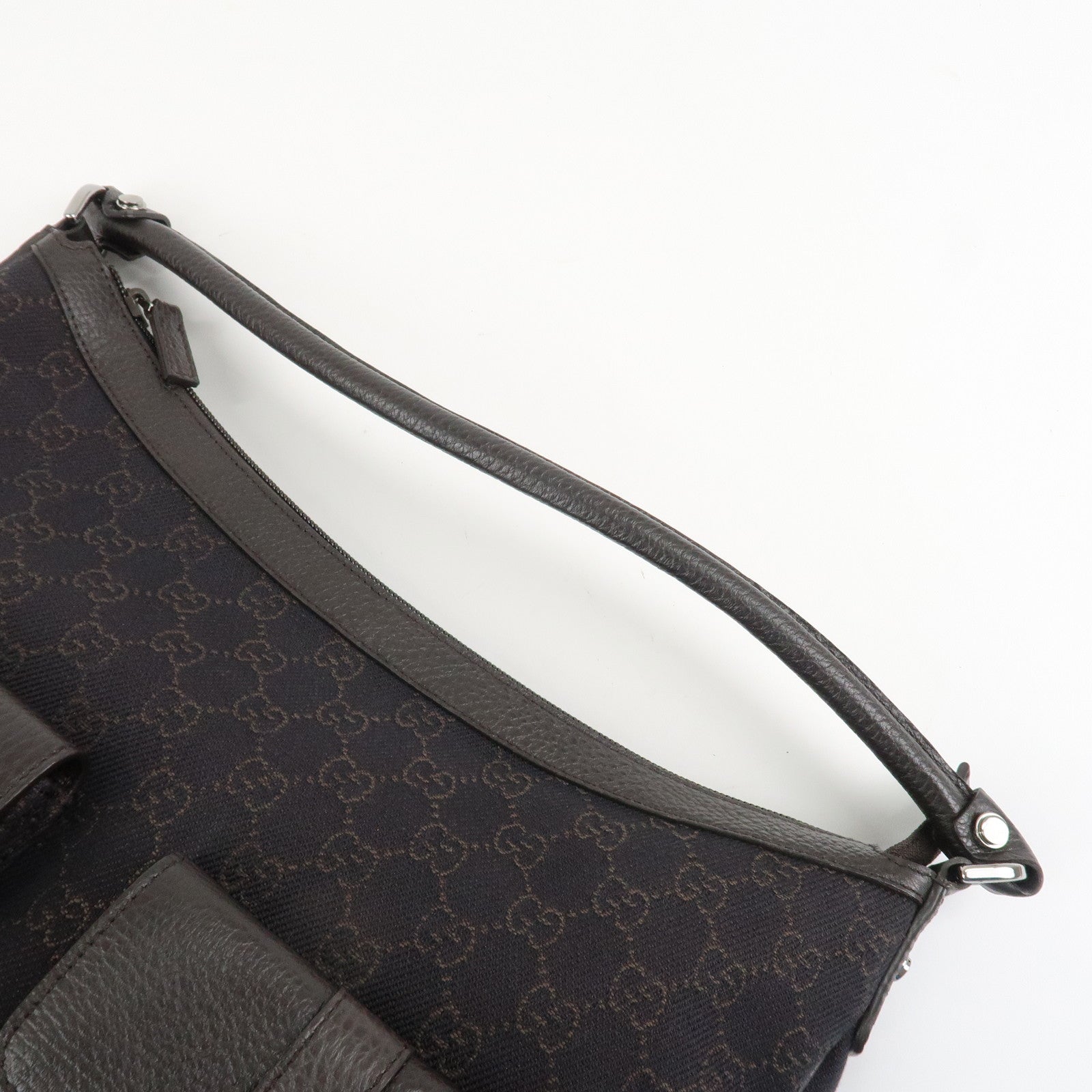 GUCCI Abbey Leather Canvas Shoulder Bag Hand Bag Dark Brown 293581 Used