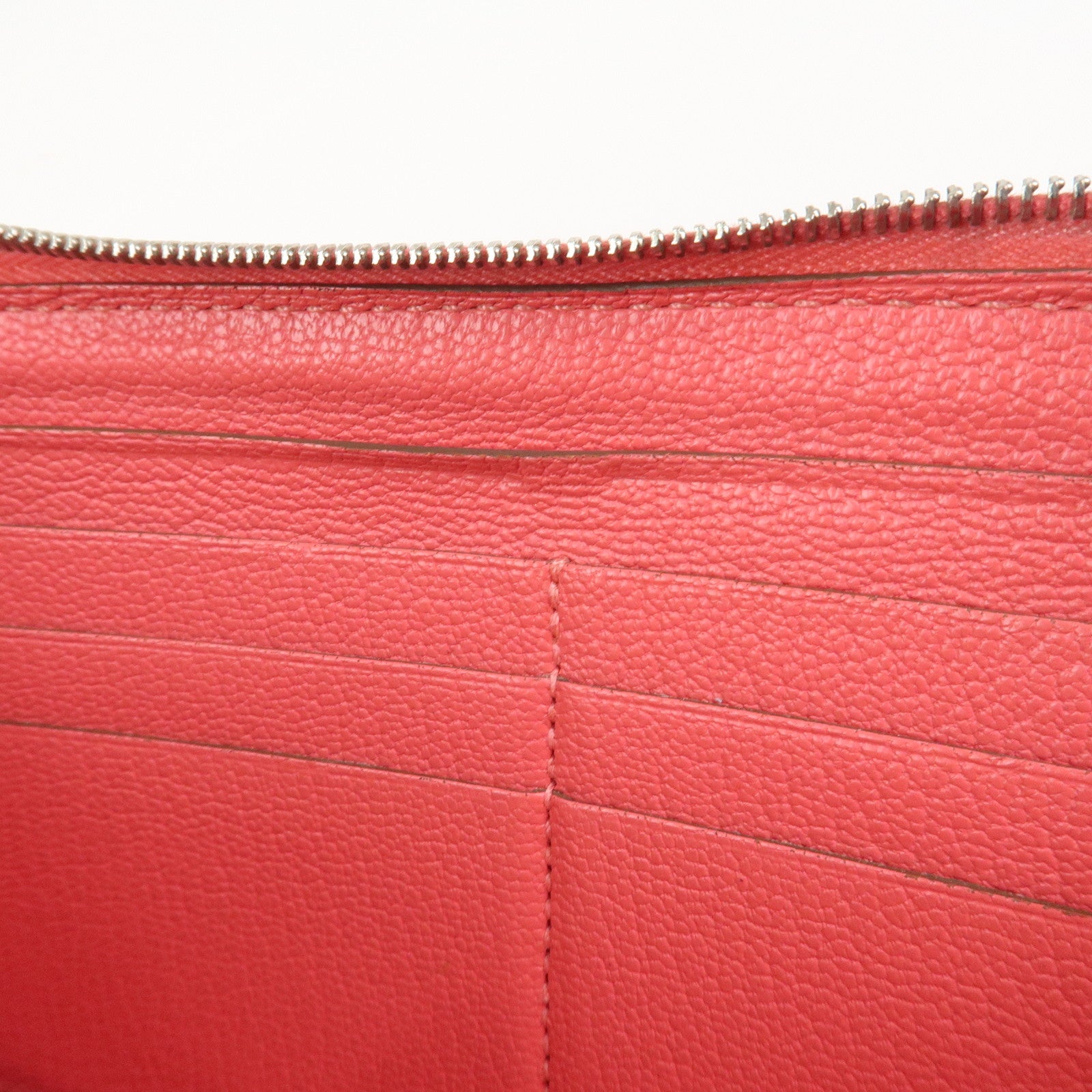 HERMES Evelyne Azap Leather 笆。P Stamped Round Zippy Long Wallet Pink