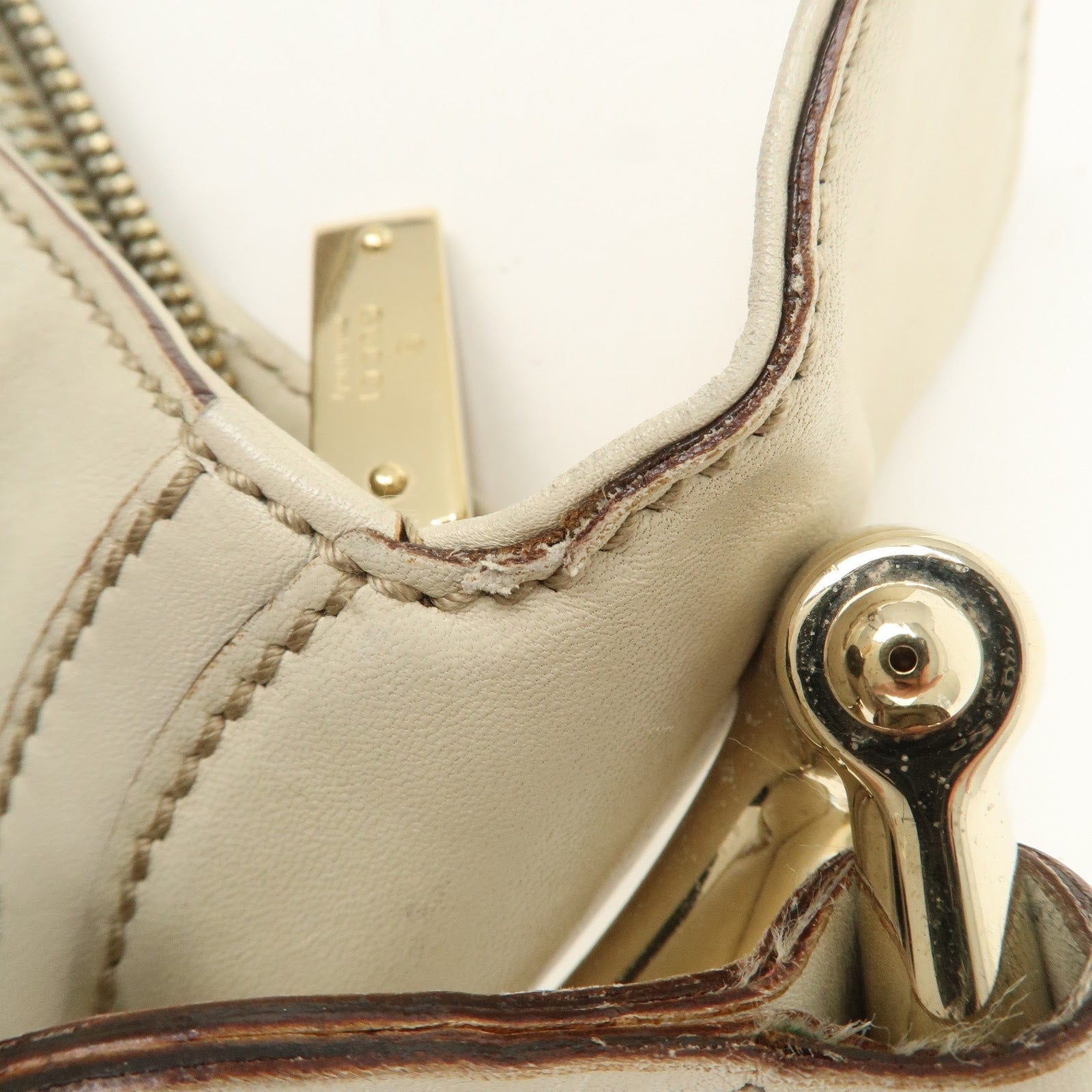 GUCCI Horsebit Leather Shoulder Bag Hand Bag Ivory 145826