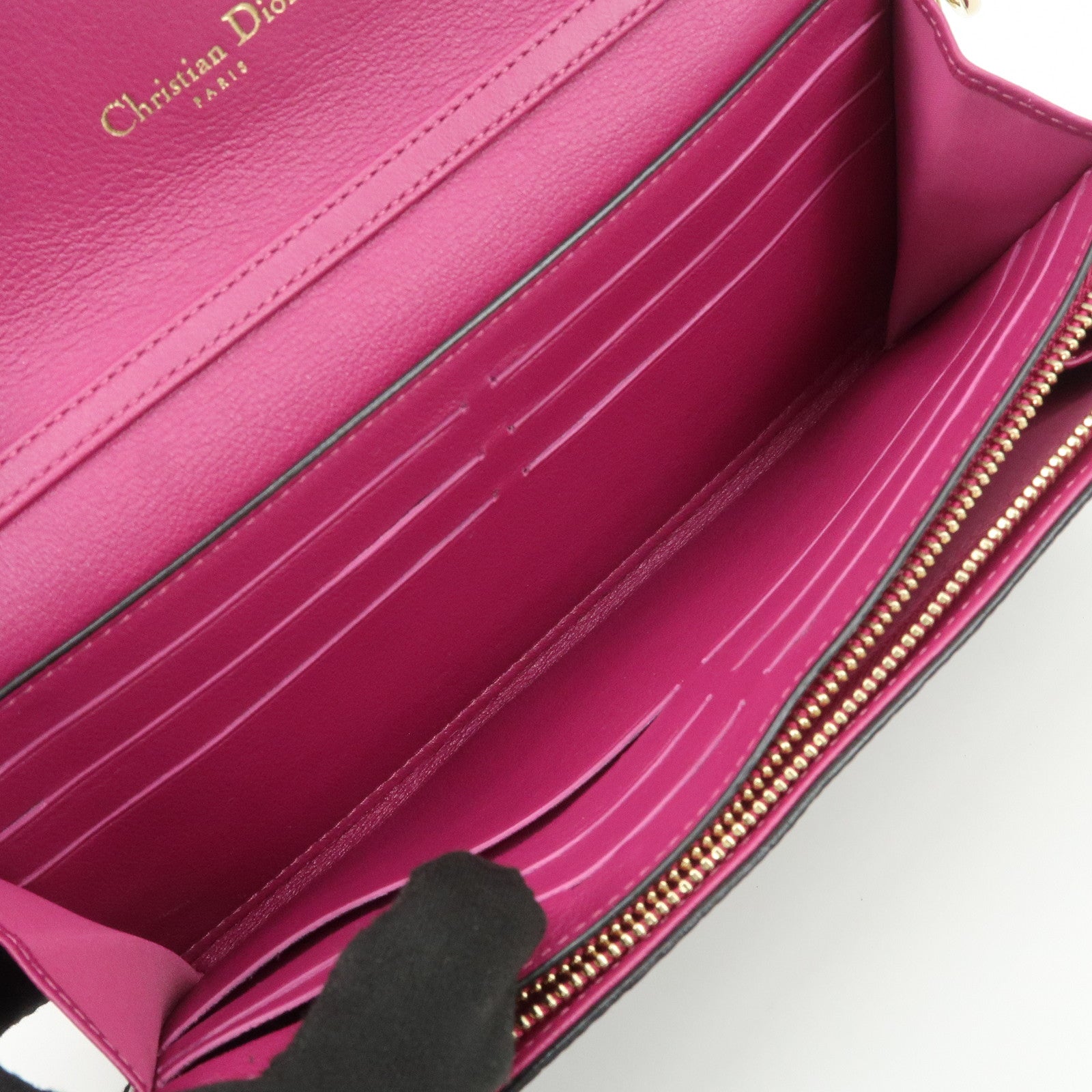 Christian Dior Leather Chain Wallet Hand Bag Black Pink