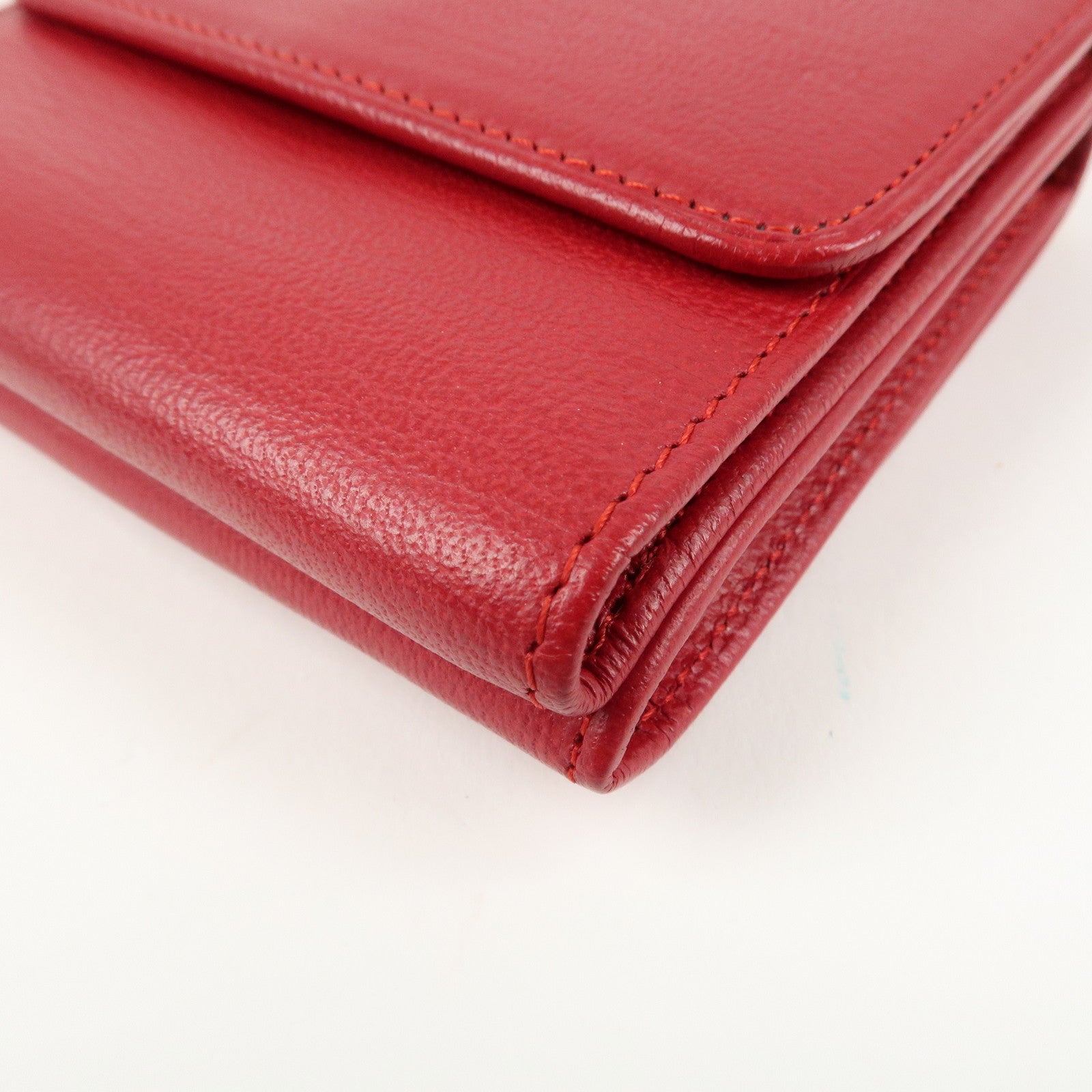 CHANEL COCO Mark Leather Tri-Fold Compact Wallet Red A13456 Used