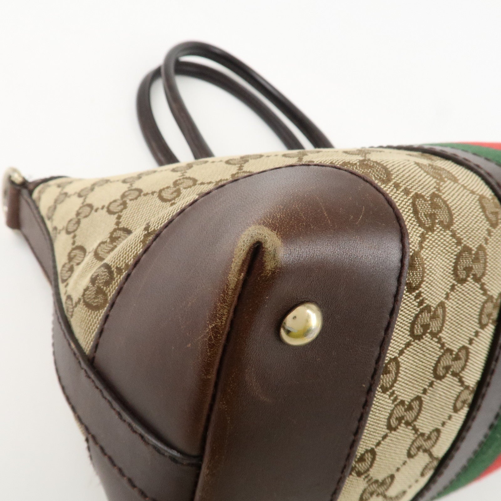 GUCCI Sherry GG Canvas Leather 2Way Tote Bag Beige Brown 257341 Used