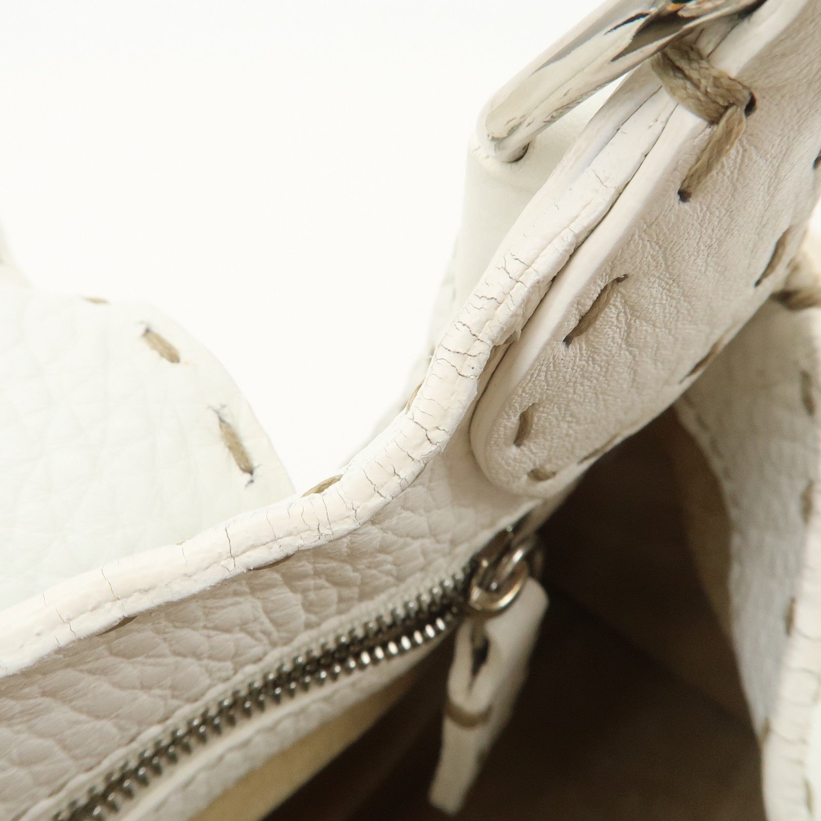FENDI Seleria Leather Hand Bag White Silver HDW 8BR439