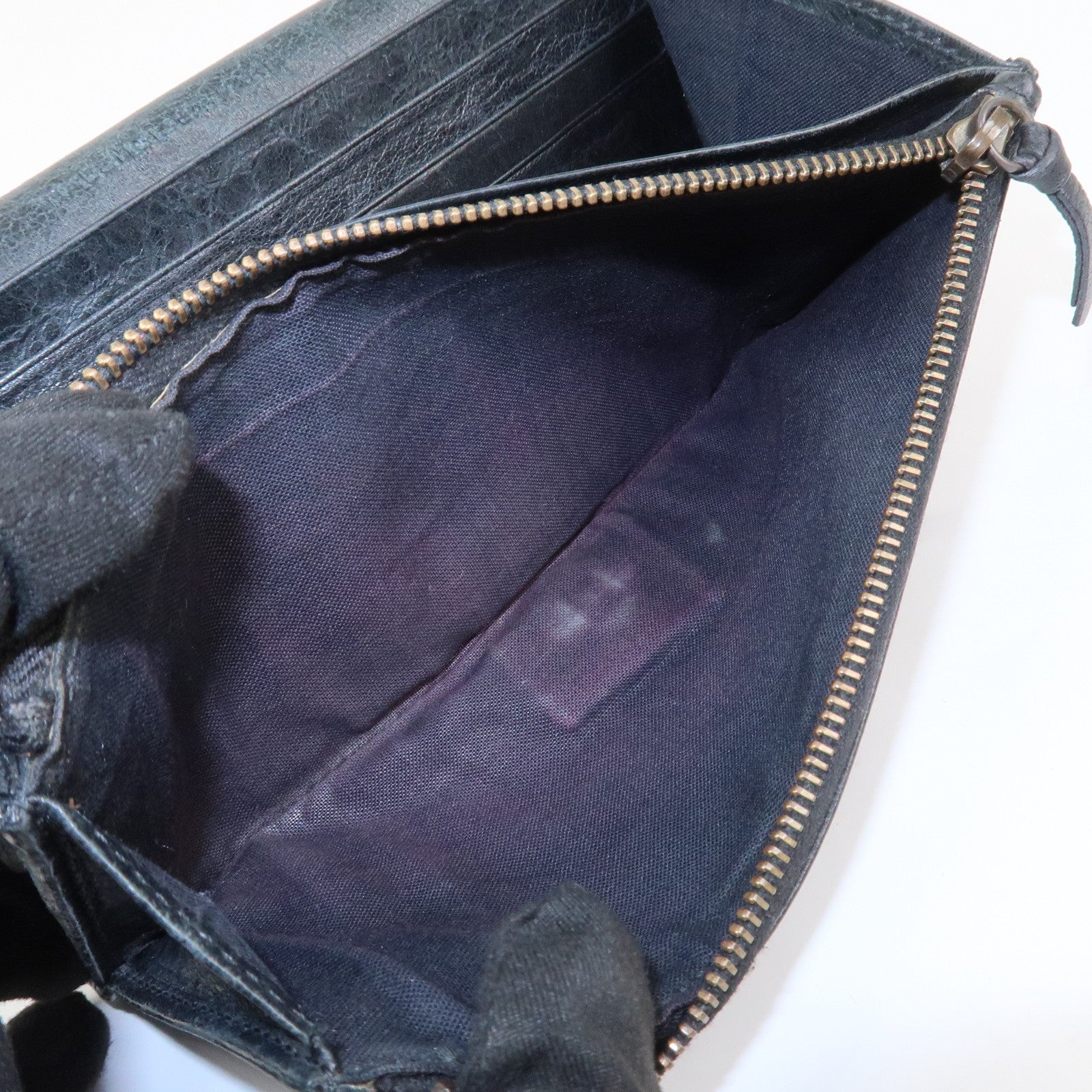 BALENCIAGA Logo Leather Bi-Fold Long Wallet Black