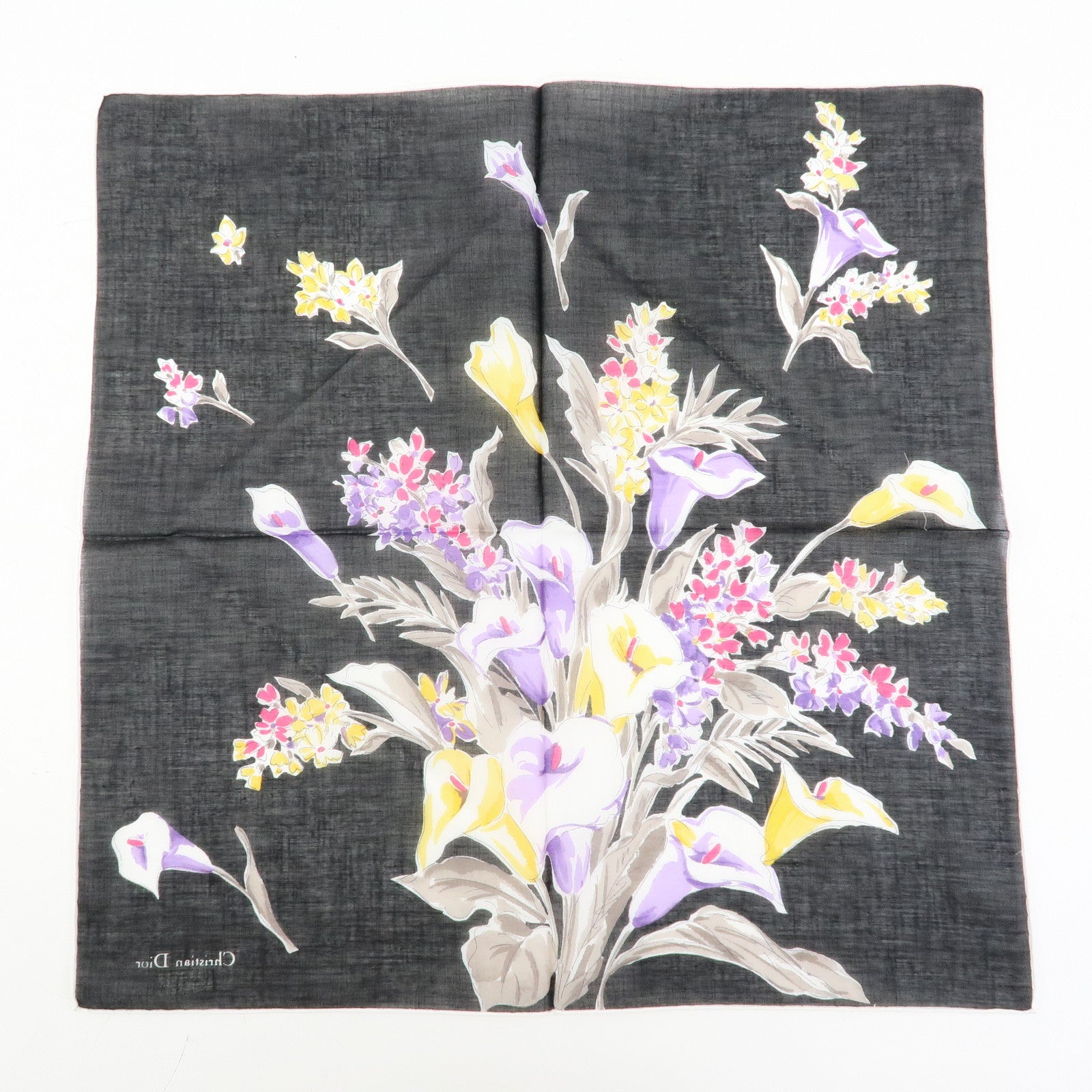 Christian Dior Set of 3 Cotton 100% Scarf Flower Print Navy Black