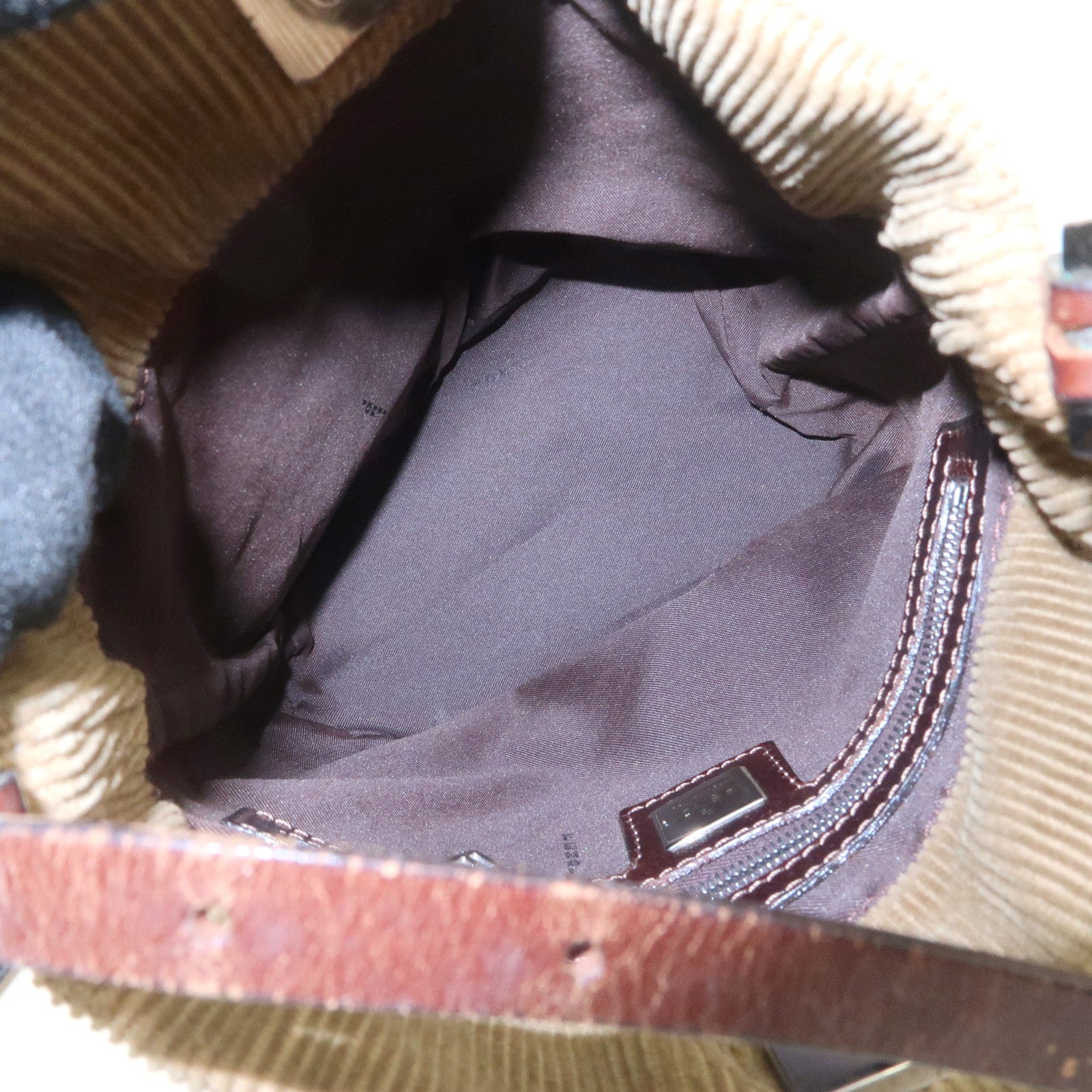 FENDI Corduroy Leather Shoulder Bag Hand Bag Brown 26778