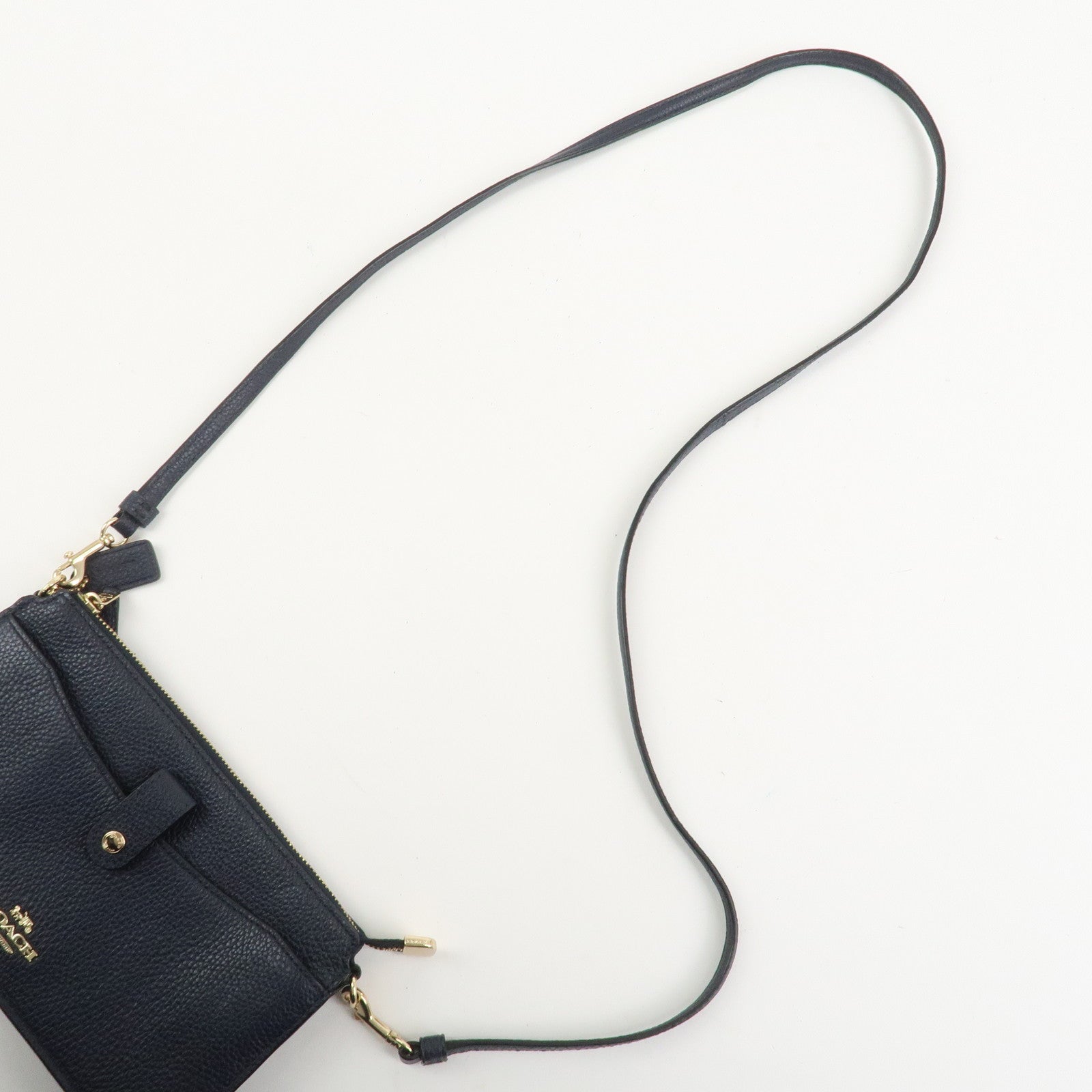 COACH Logo Leather Shoulder Bag Crossbody Bag Navy