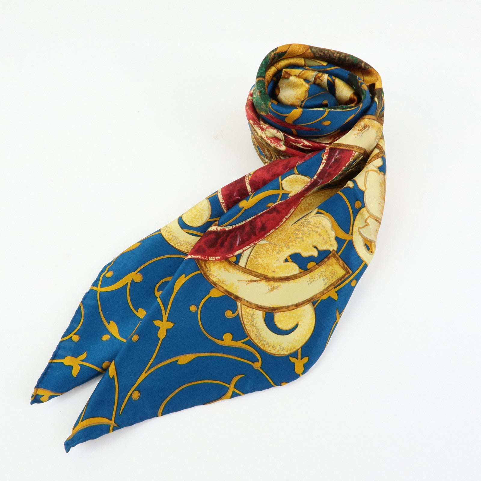 CHANEL Silk 100% Scarf Flower Print Sunflower Blue Gold