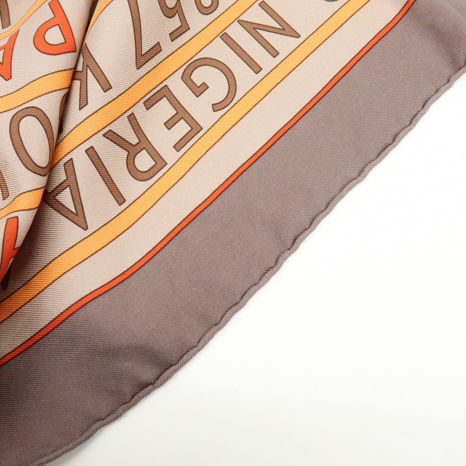 HERMES Carre 90 Silk 100% Scarf LES SOURCES DE LA VIE Brown Orange