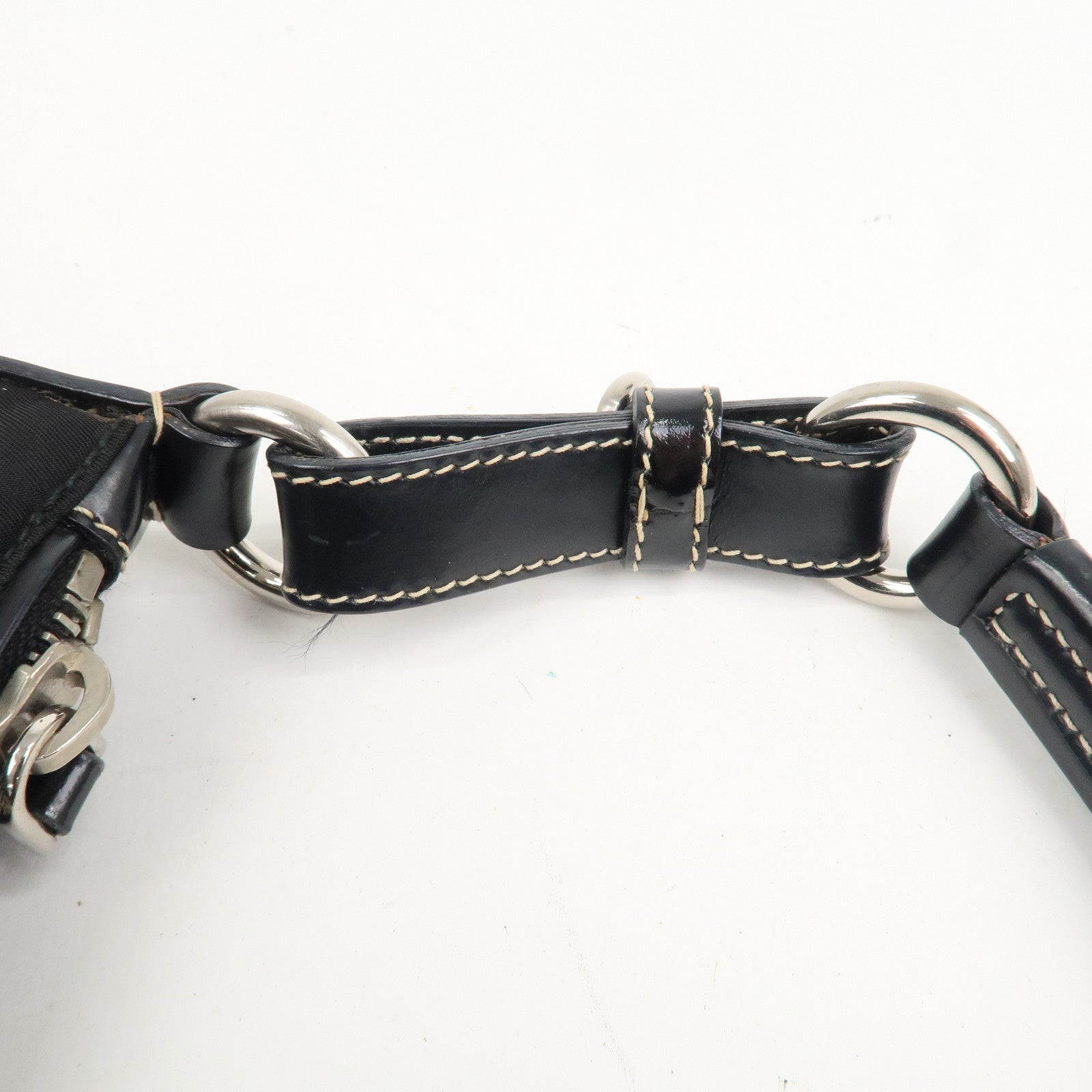 PRADA Triangle Logo Nylon Leather Shoulder Bag Black BR2840