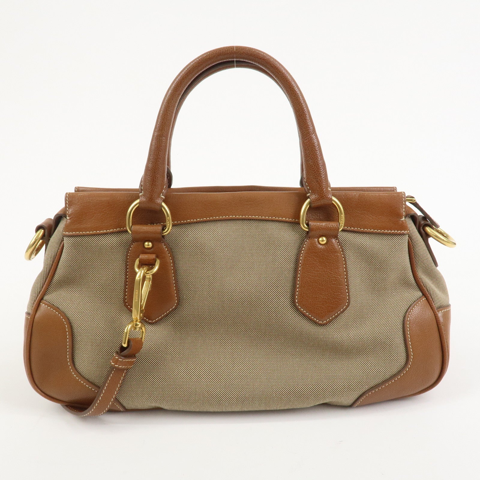 PRADA Logo Jacquard Leather 2Way Bag Hand Bag Brown BN1839