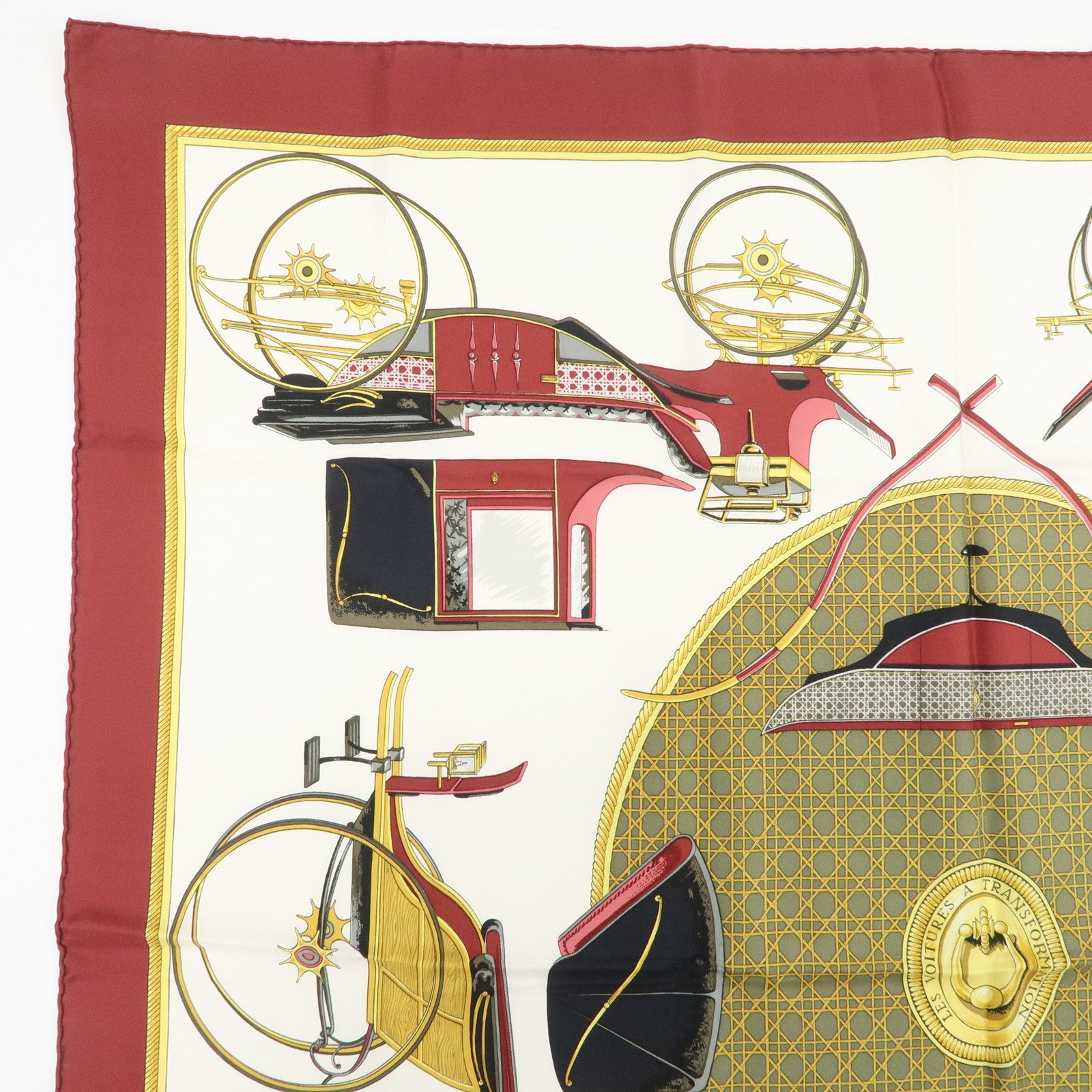HERMES Carre 90 Silk 100% LES VOITURES A TRANSFORMATION Scarf