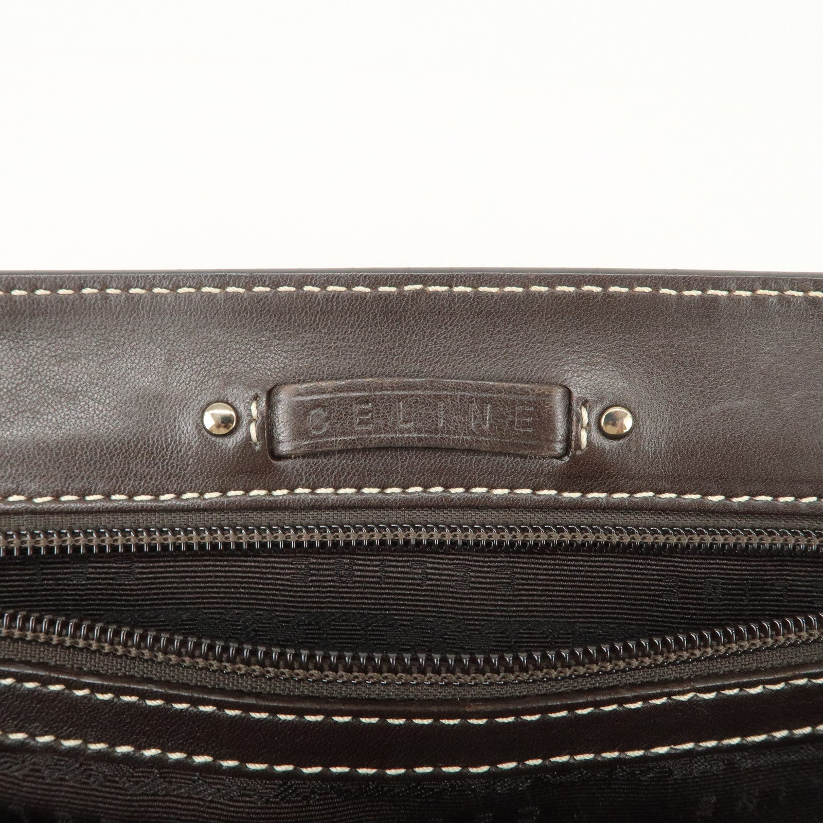 CELINE Boogie Bag Leather Large Tote Bag Hand Bag Dark Brown