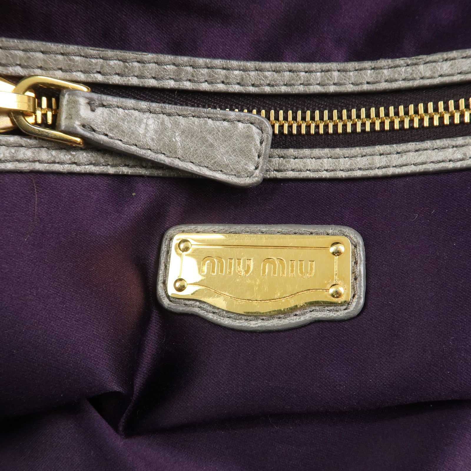 MIU MIU Logo Leather Hand Bag Shoulder Bag Gray