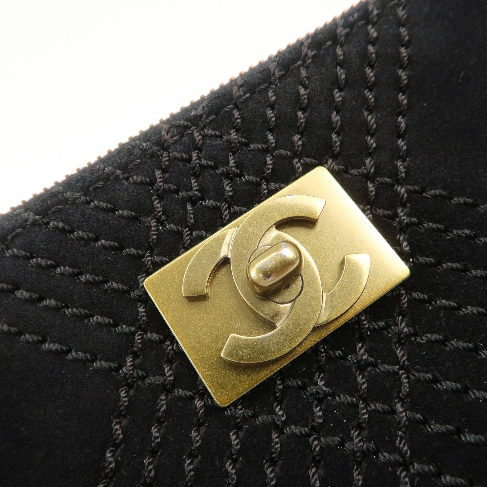 CHANEL Suede Shoulder Bag Hand Bag Tassel Black Used