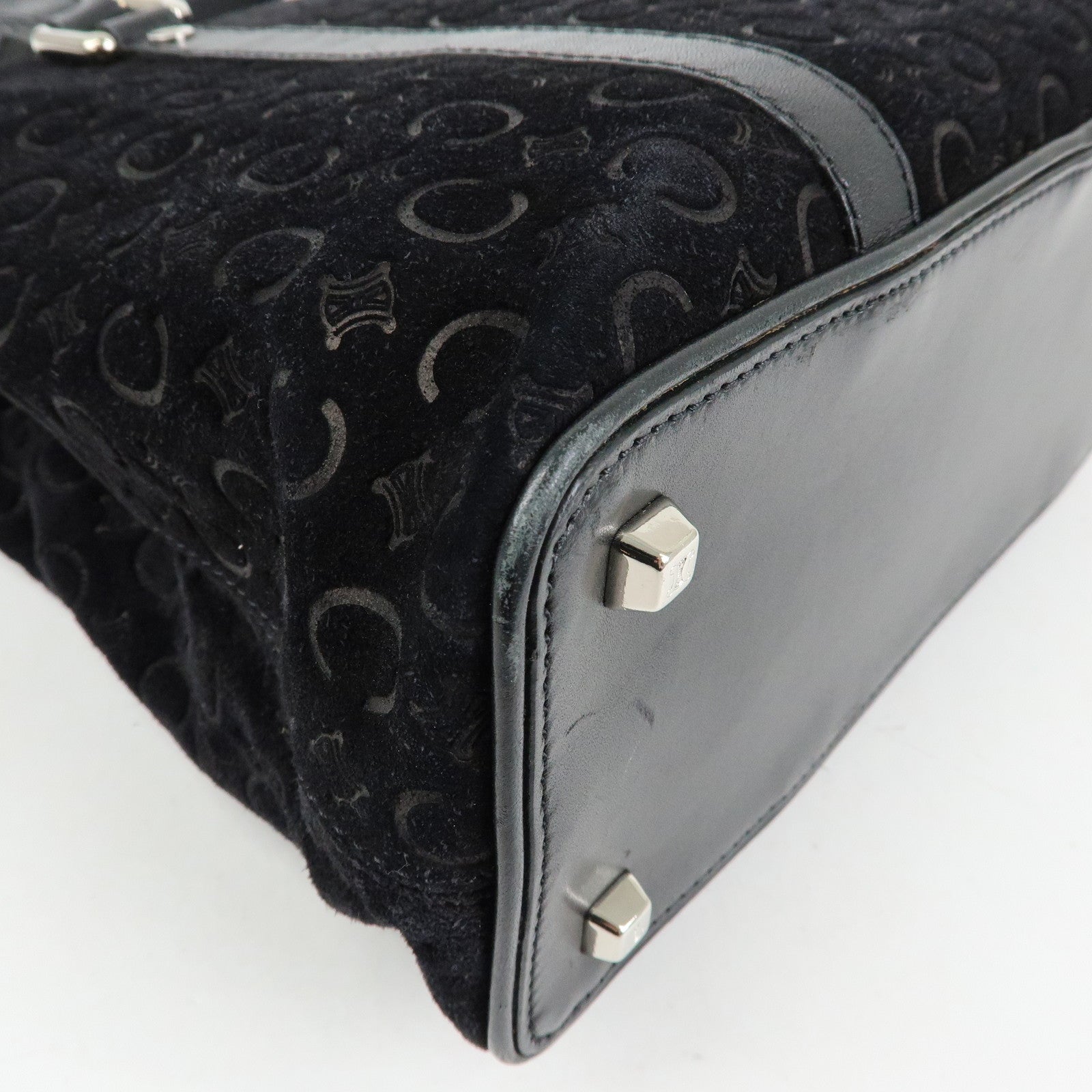 CELINE C Macadam Suede Leather Tote Bag Hand Bag Black