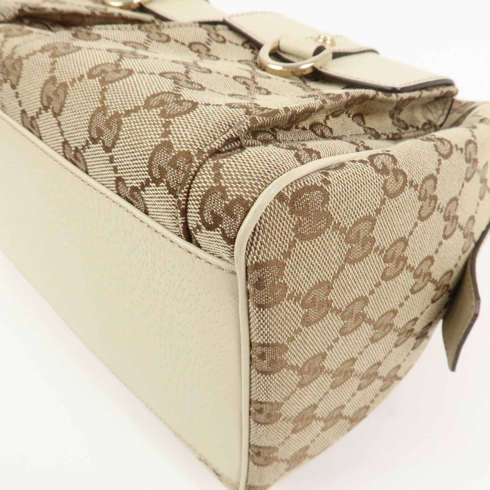GUCCI GG Canvas Leather Mini Boston Bag Hand Bag Brown Ivory 153026
