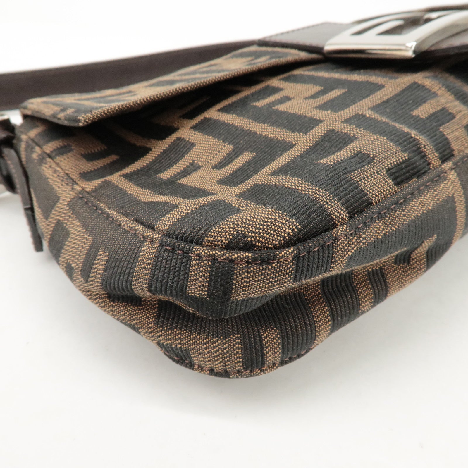 FENDI Mamma Baguette Zucca Canvas Shoulder Bag Brown Black 26424 Used