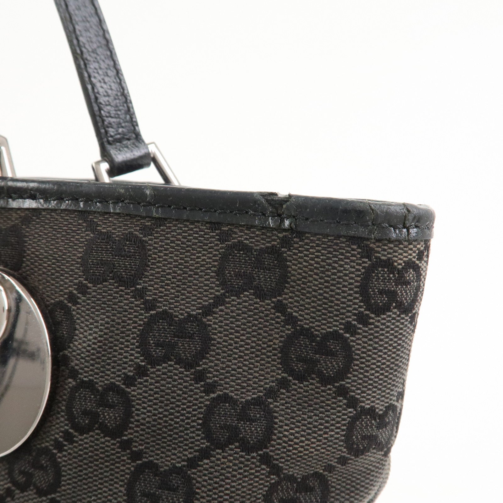 GUCCI GG Monogram Canvas Leather Tote Bag Hand Bag Black 120836