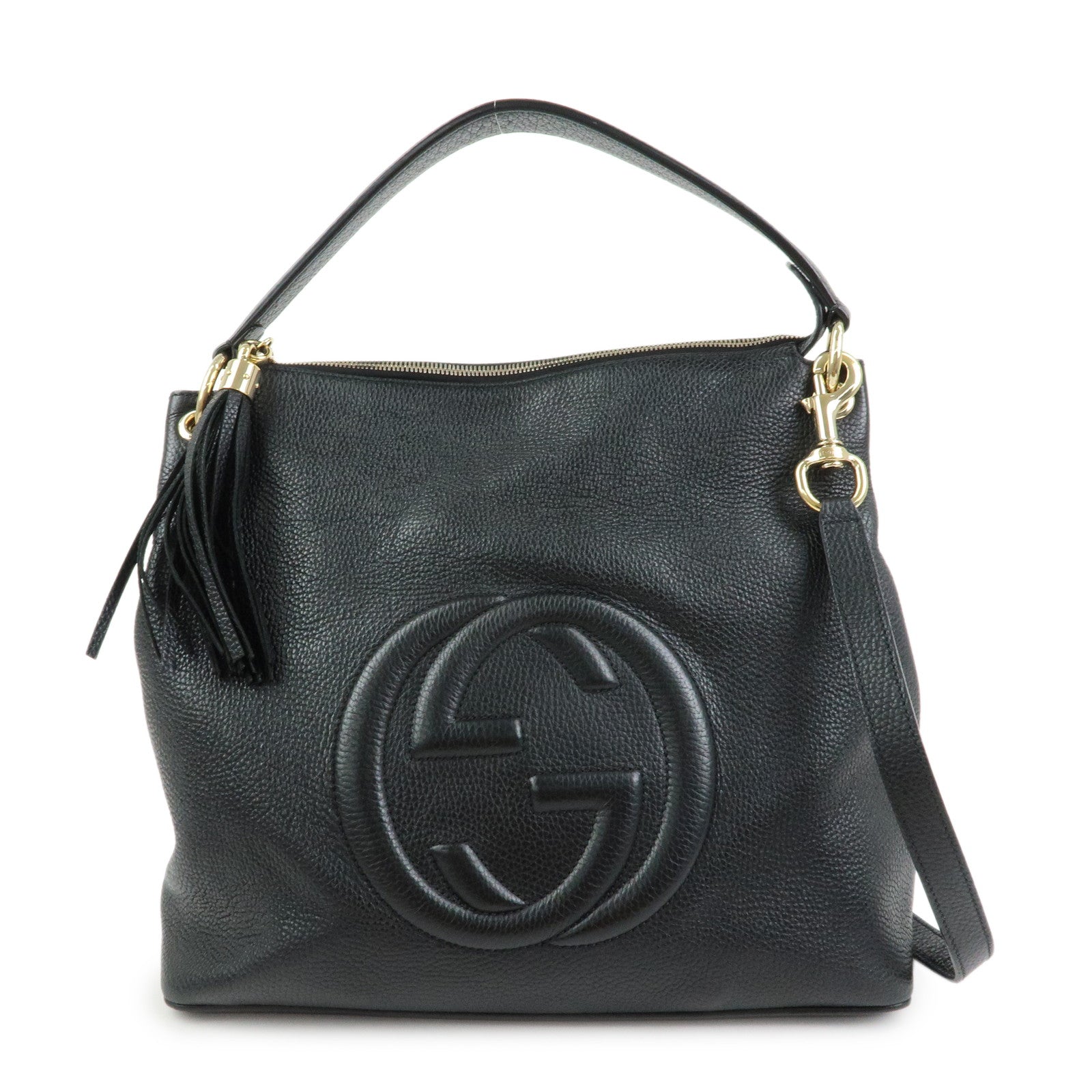 GUCCI Interlocking G Soho Leather 2Way Bag Hand Bag Black 536194