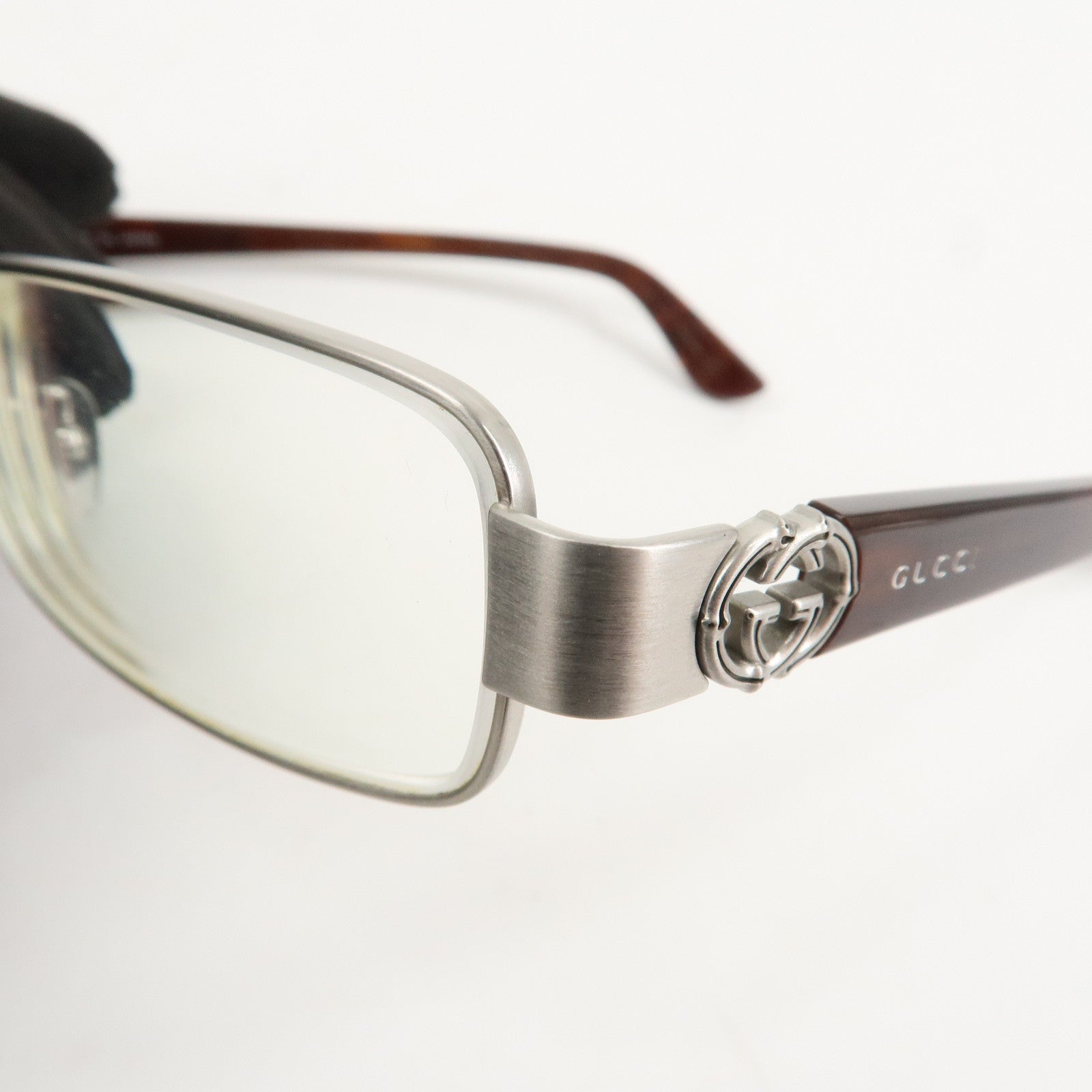 GUCCI Interlocking G Metal Plastic Glasses 56□15 Brown Silver Used