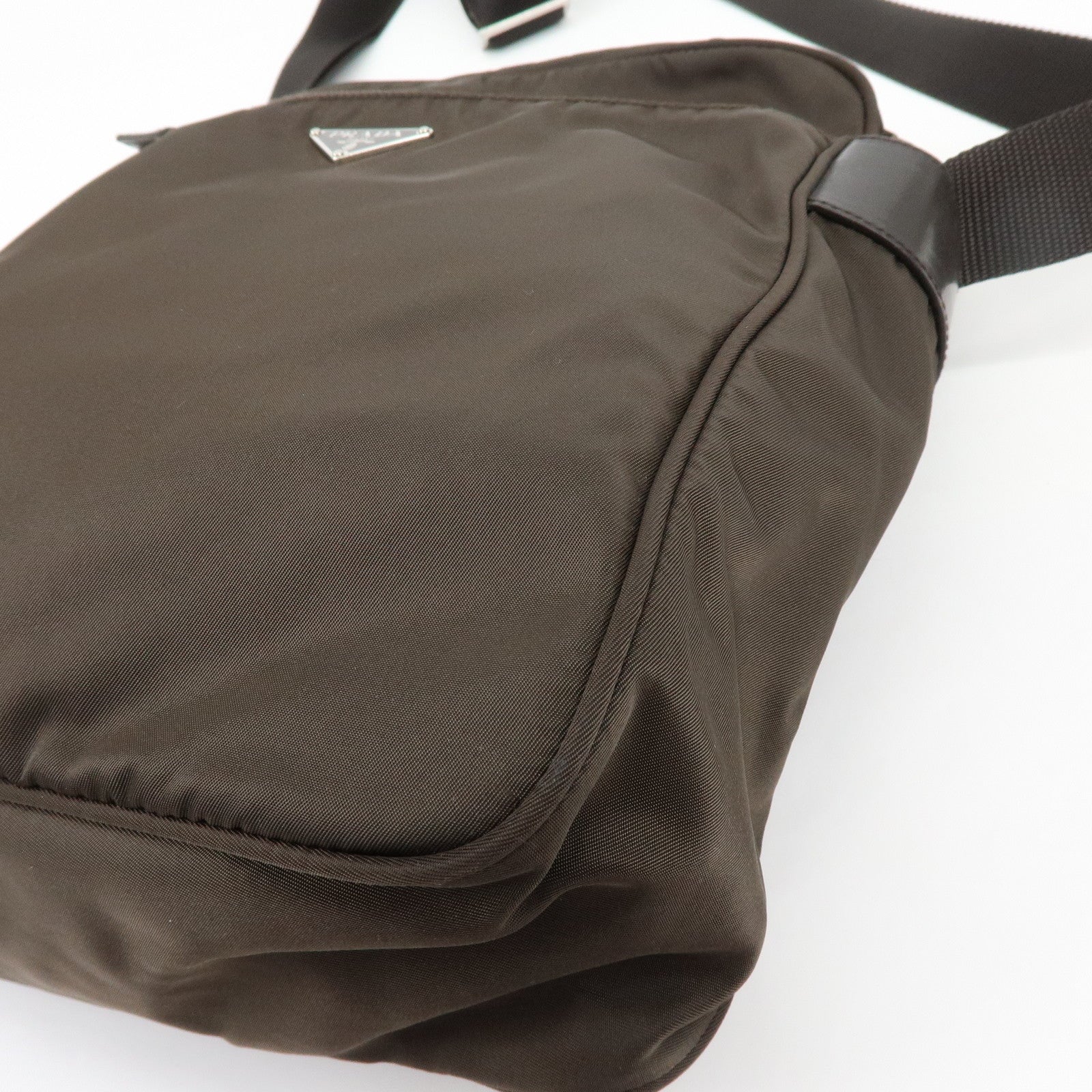 PRADA Triangle Logo Nylon Leather Shoulder Crossbody Bag Brown