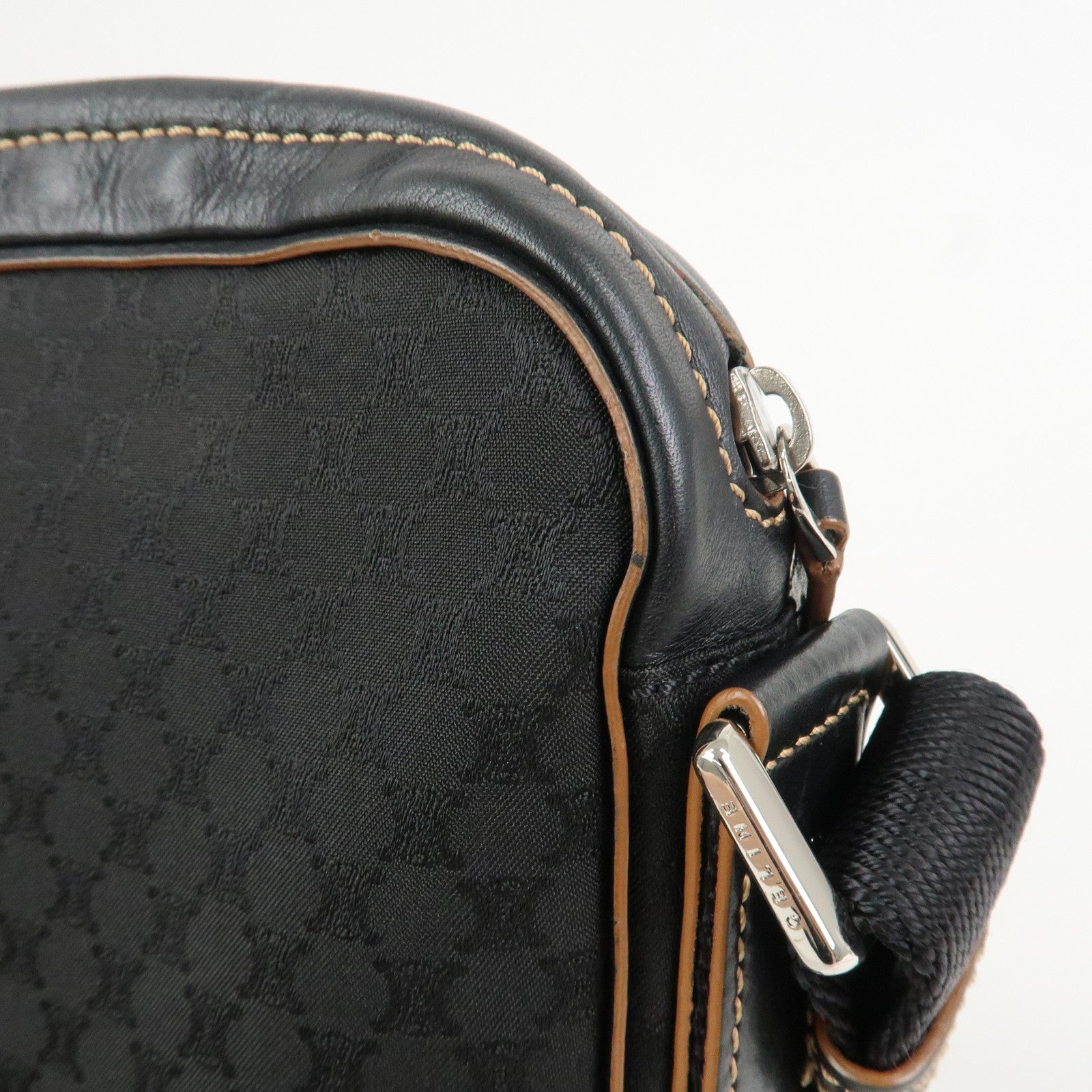 CELINE Macadam Canvas Leather Shoulder Bag Crossbody Bag Black