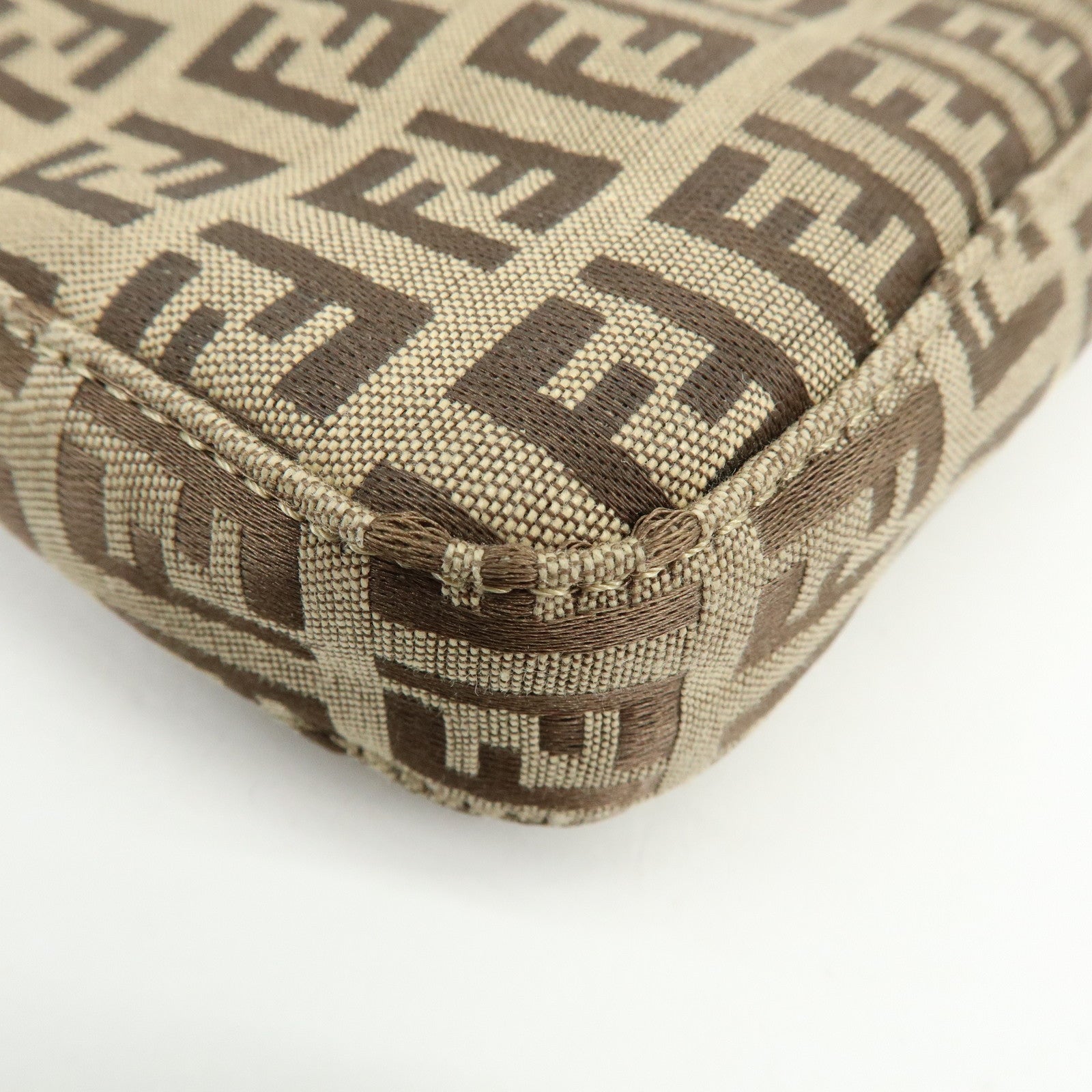 FENDI Zucchino Canvas Leather Hand Bag Brown Beige 8BR041
