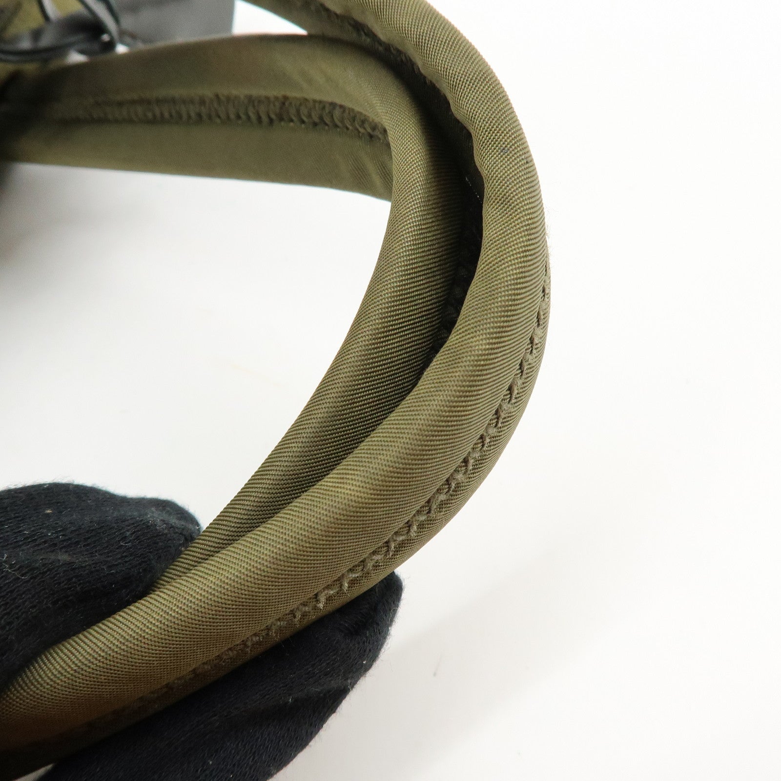 PRADA Triangle Logo Nylon Leather Hand Bag Boston Bag Khaki