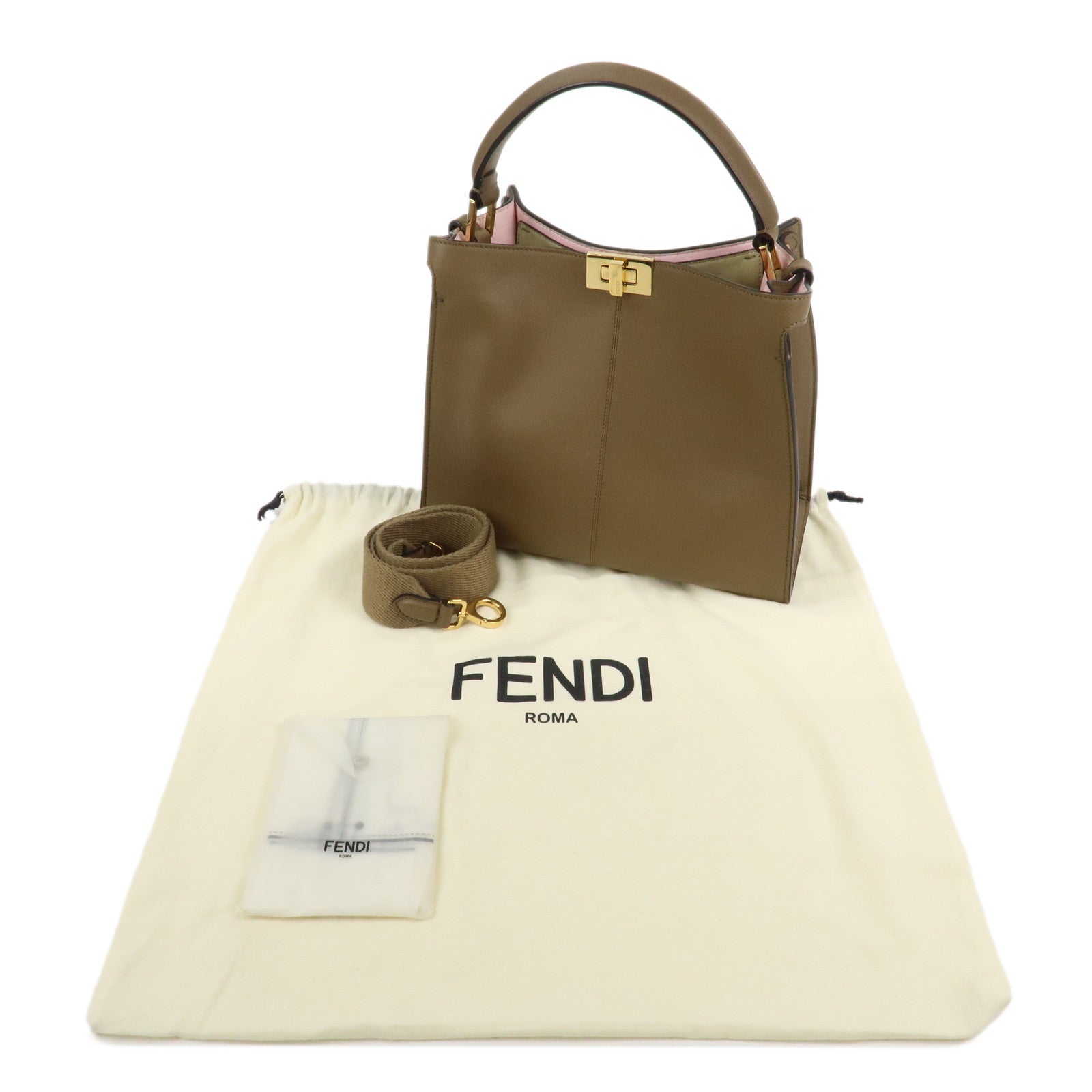 FENDI Peekaboo X Lite Leather 2Way Bag Shoulder Bag Brown 8BN310