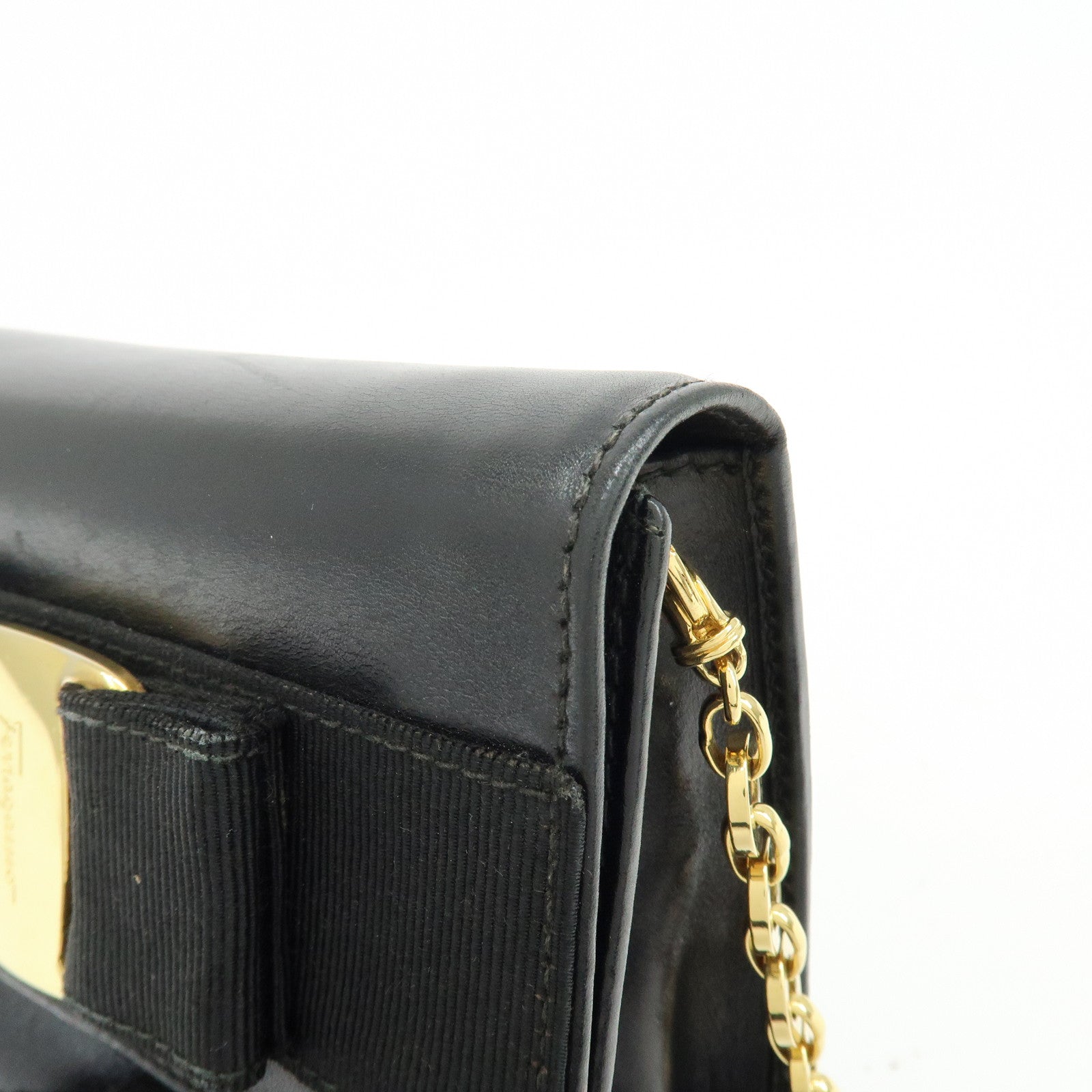 Ferragamo Vara Ribbon Leather 3 Way Bag Shoulder Clutch Bag Black