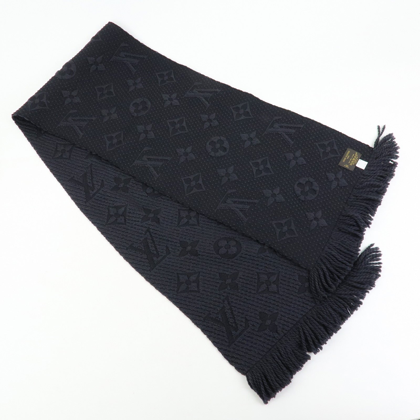 Louis Vuitton Echarpe Logo Mania Wool Silk Scarf Black M72431