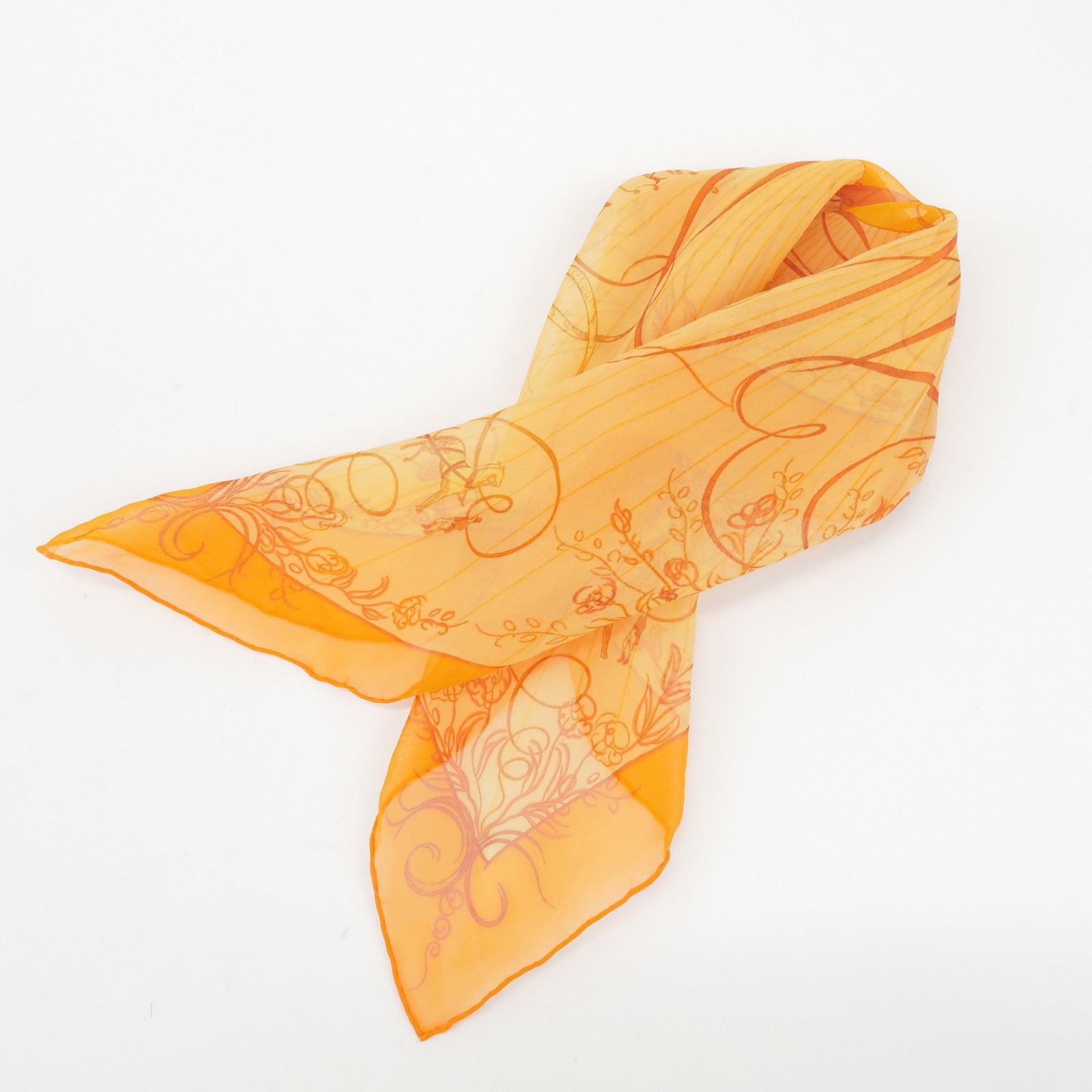 HERMES Carre 45 Silk 100% Scarf EFFLUVES Orange