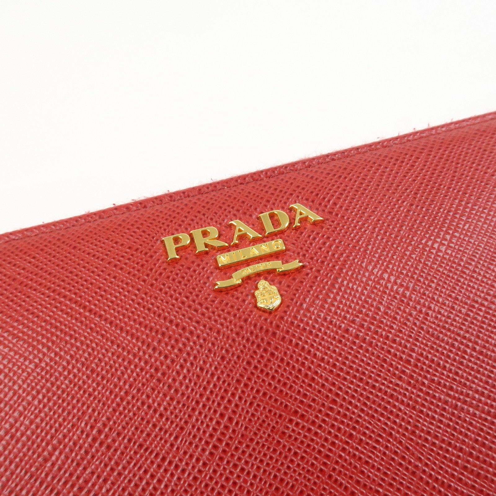PRADA Logo Saffiano Leather Round Zippy Long Wallet Red 1ML506